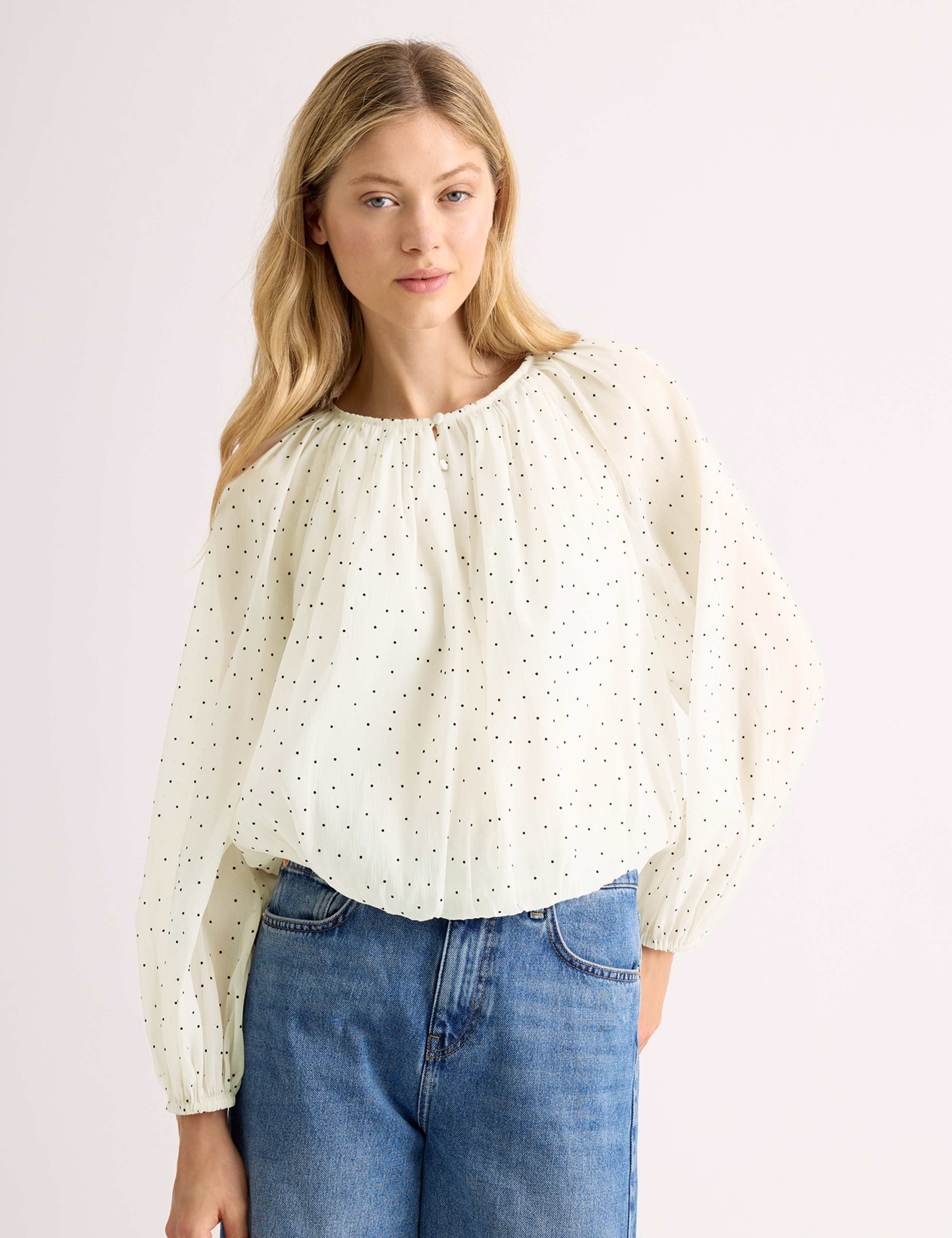Flocked Spot Bubble Hem Top 3 of 5