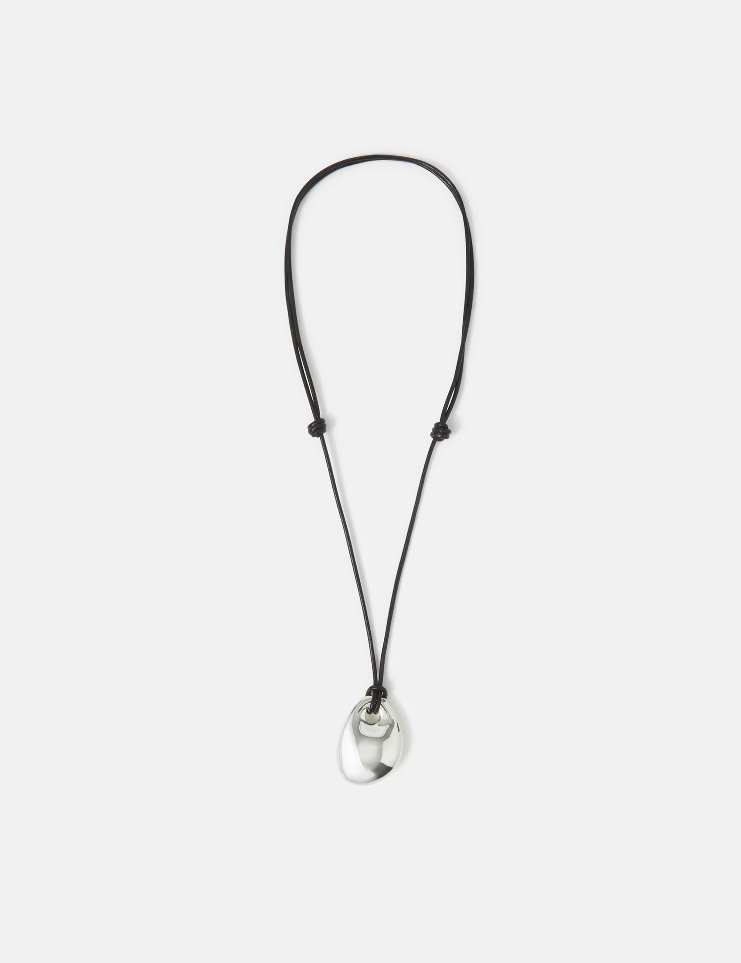 Leather Silver Plated Pendant Necklace 1 of 2