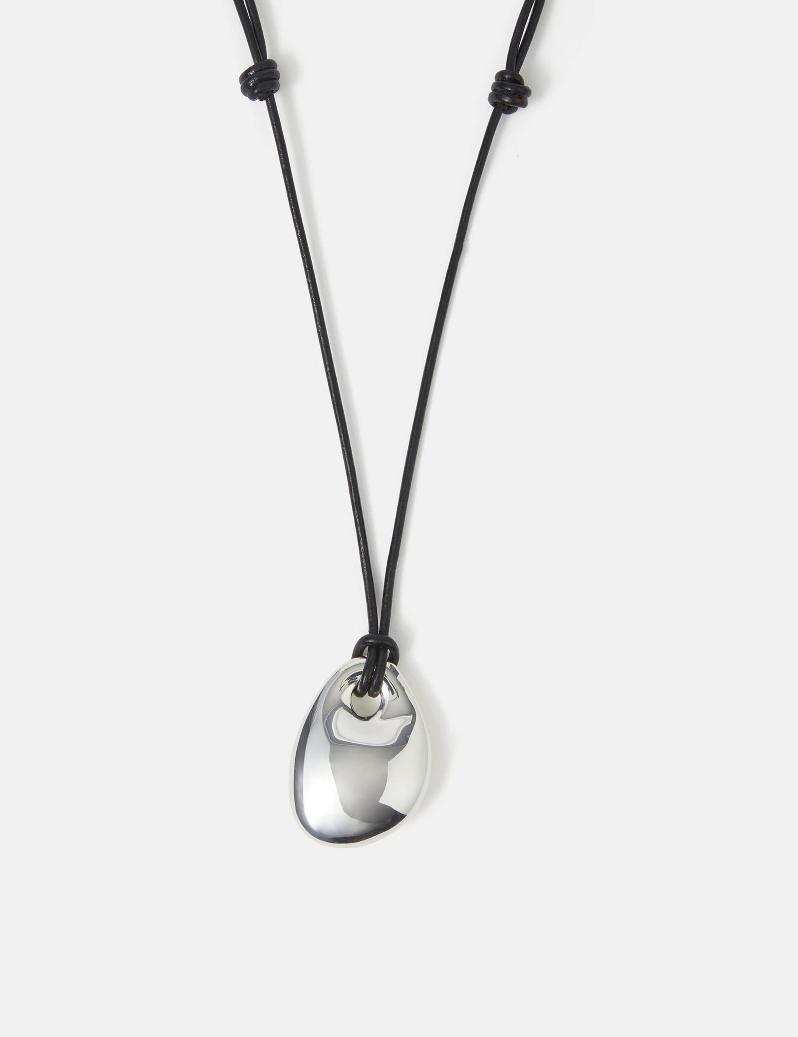 Leather Silver Plated Pendant Necklace 2 of 2
