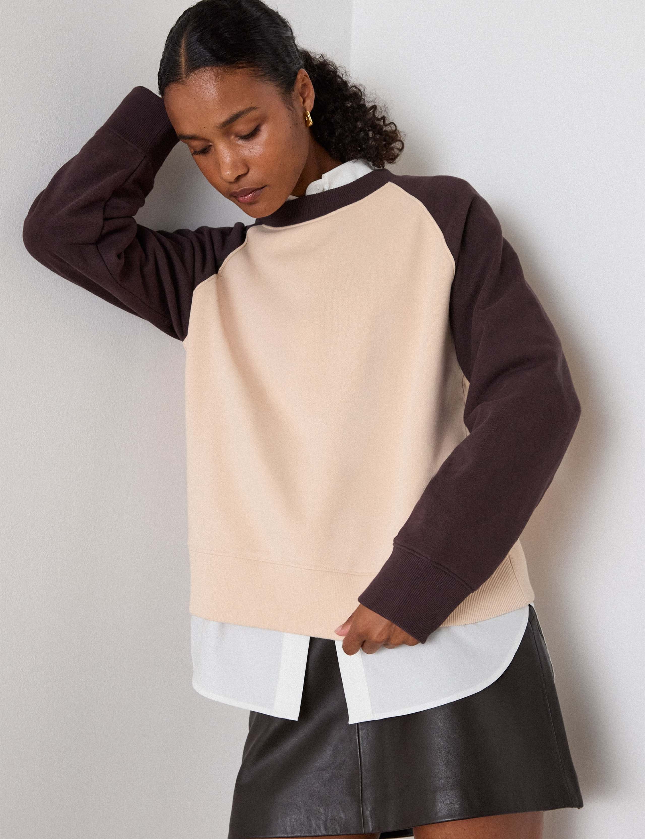 Pure Cotton Contrast Sleeve Sweatshirt 5 of 6