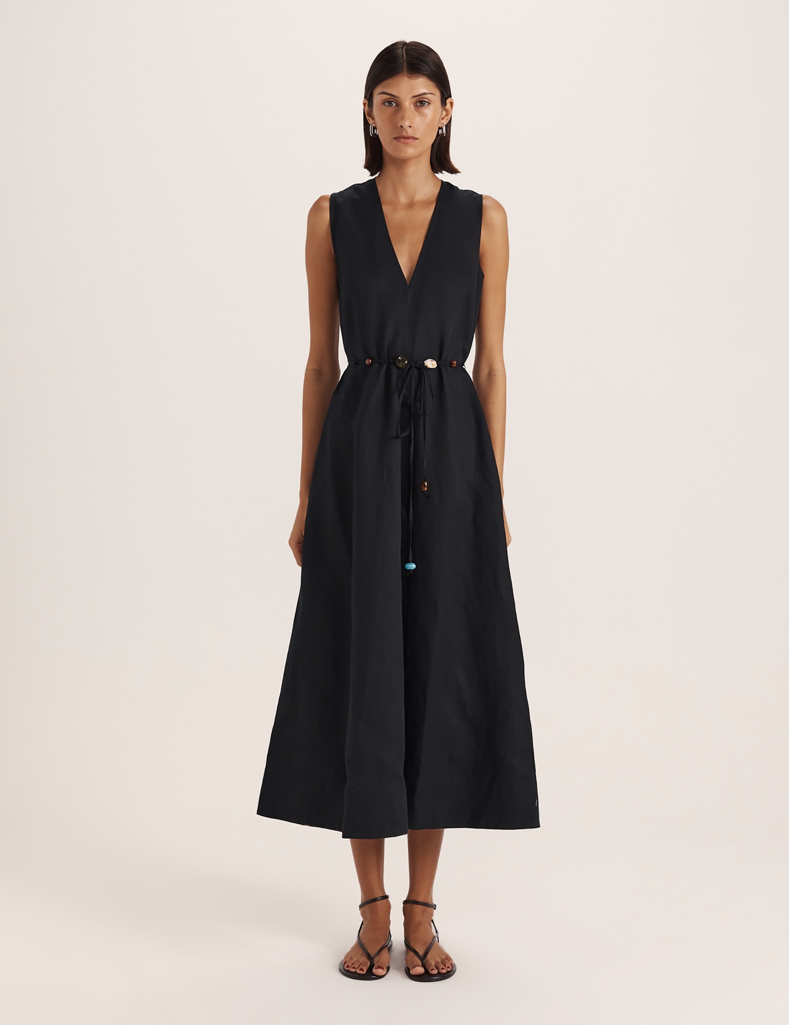 Lyocell Linen Blend Beaded Midi Dress 1 of 9