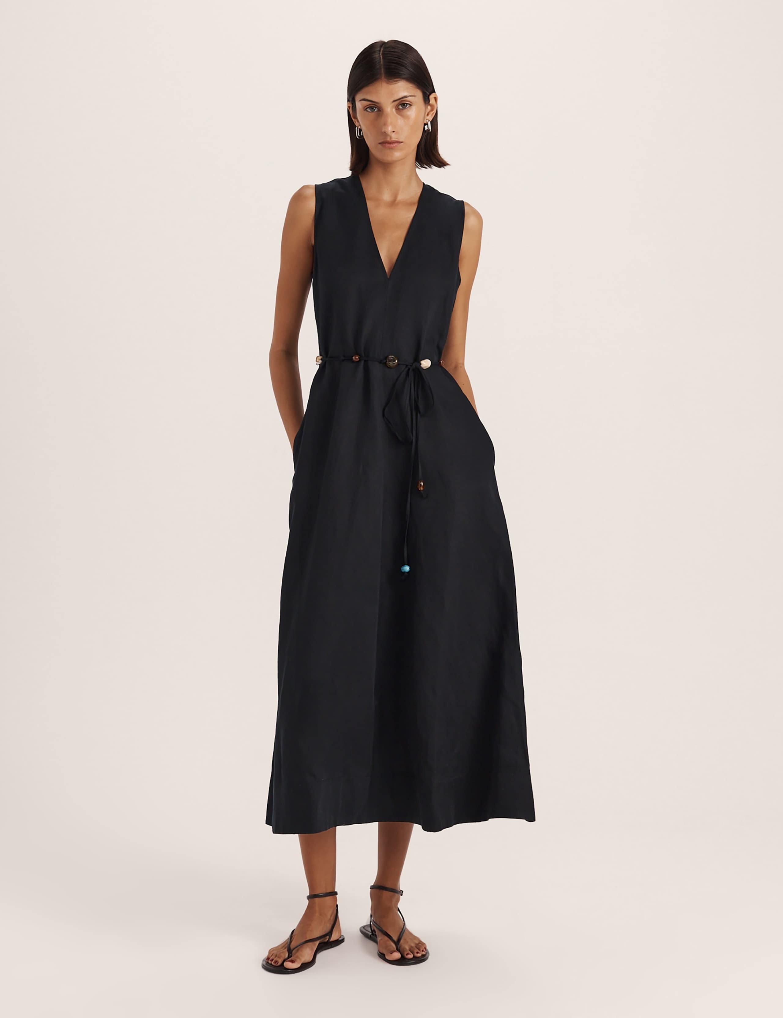 Lyocell Linen Blend Beaded Midi Dress 3 of 9