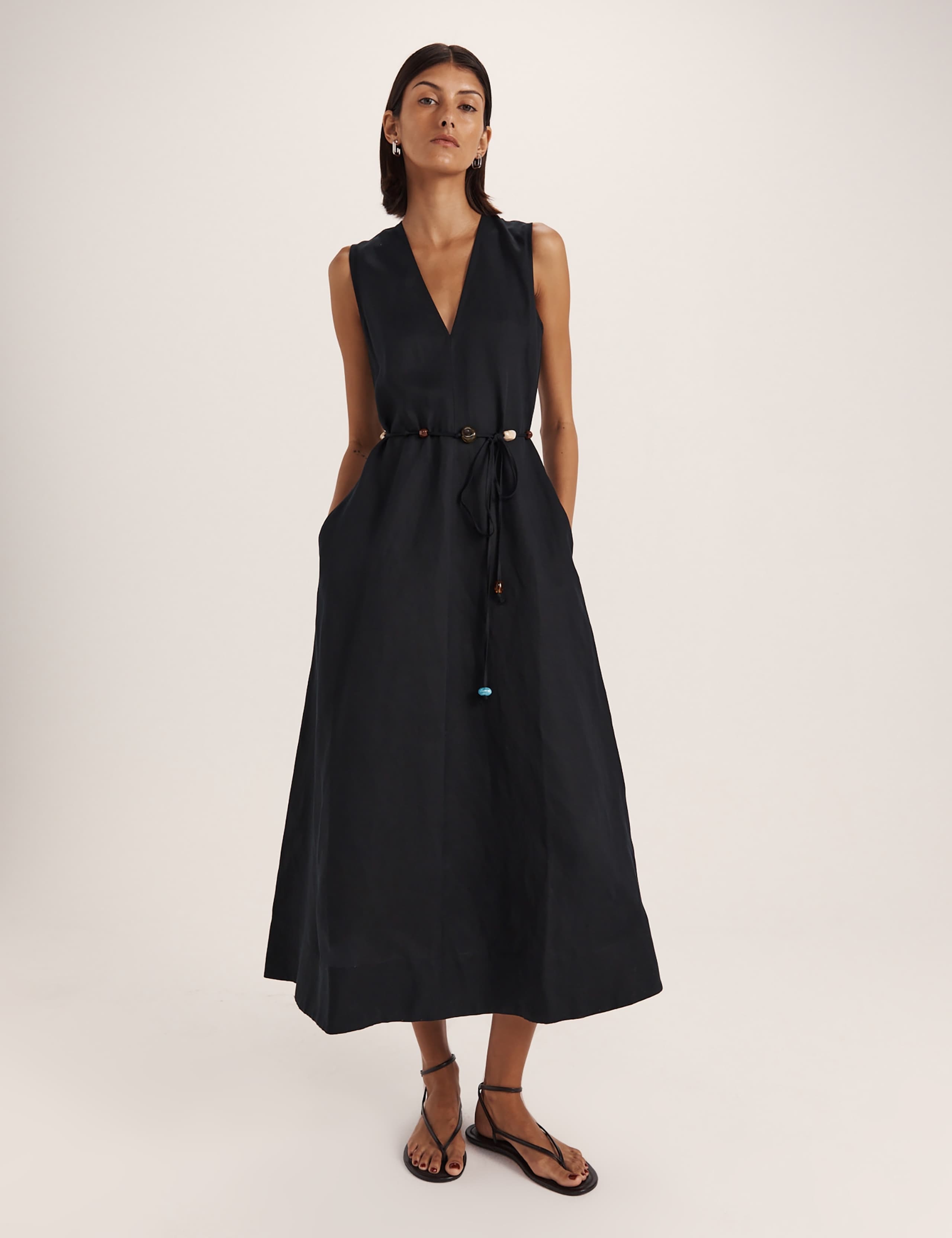 Lyocell Linen Blend Beaded Midi Dress 4 of 9