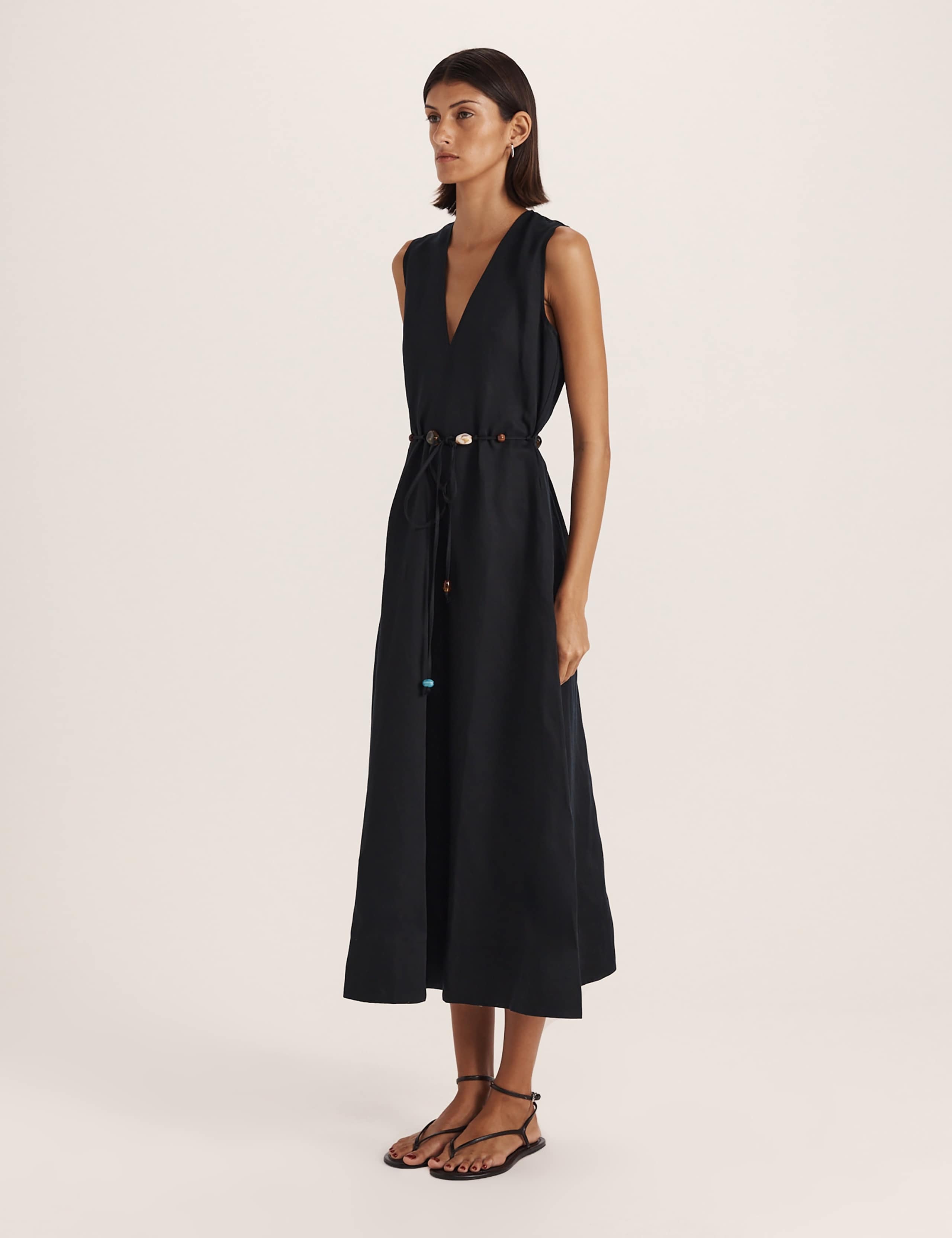 Lyocell Linen Blend Beaded Midi Dress 5 of 9
