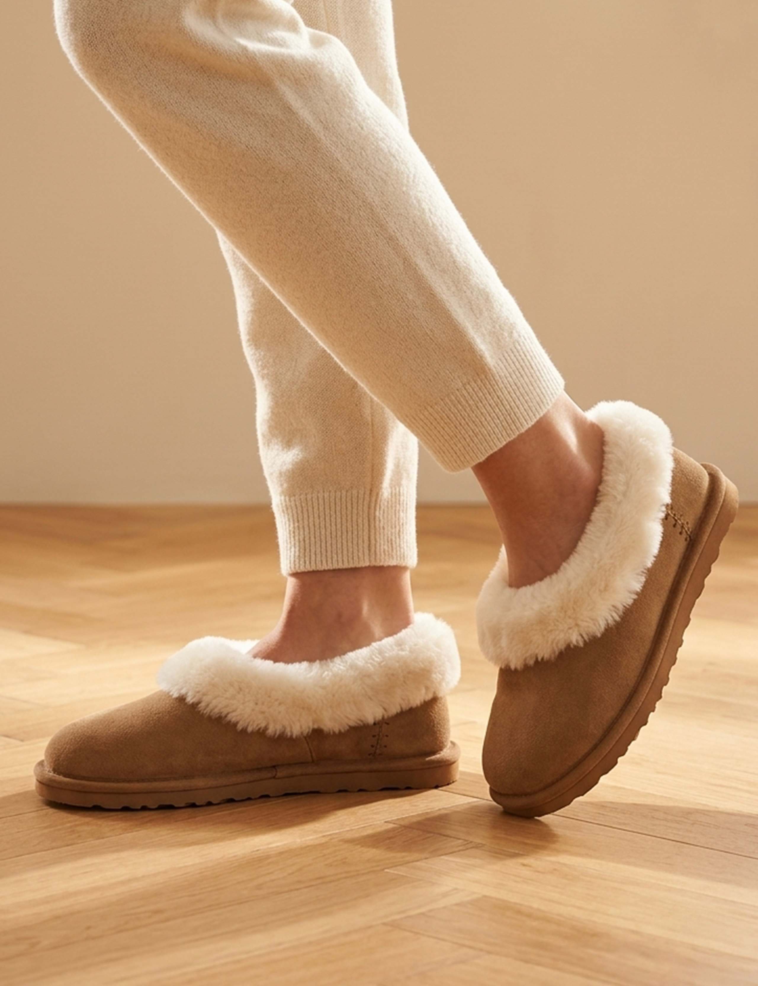 Faux Fur Lined Round Toe Ballerina Slippers 1 of 6