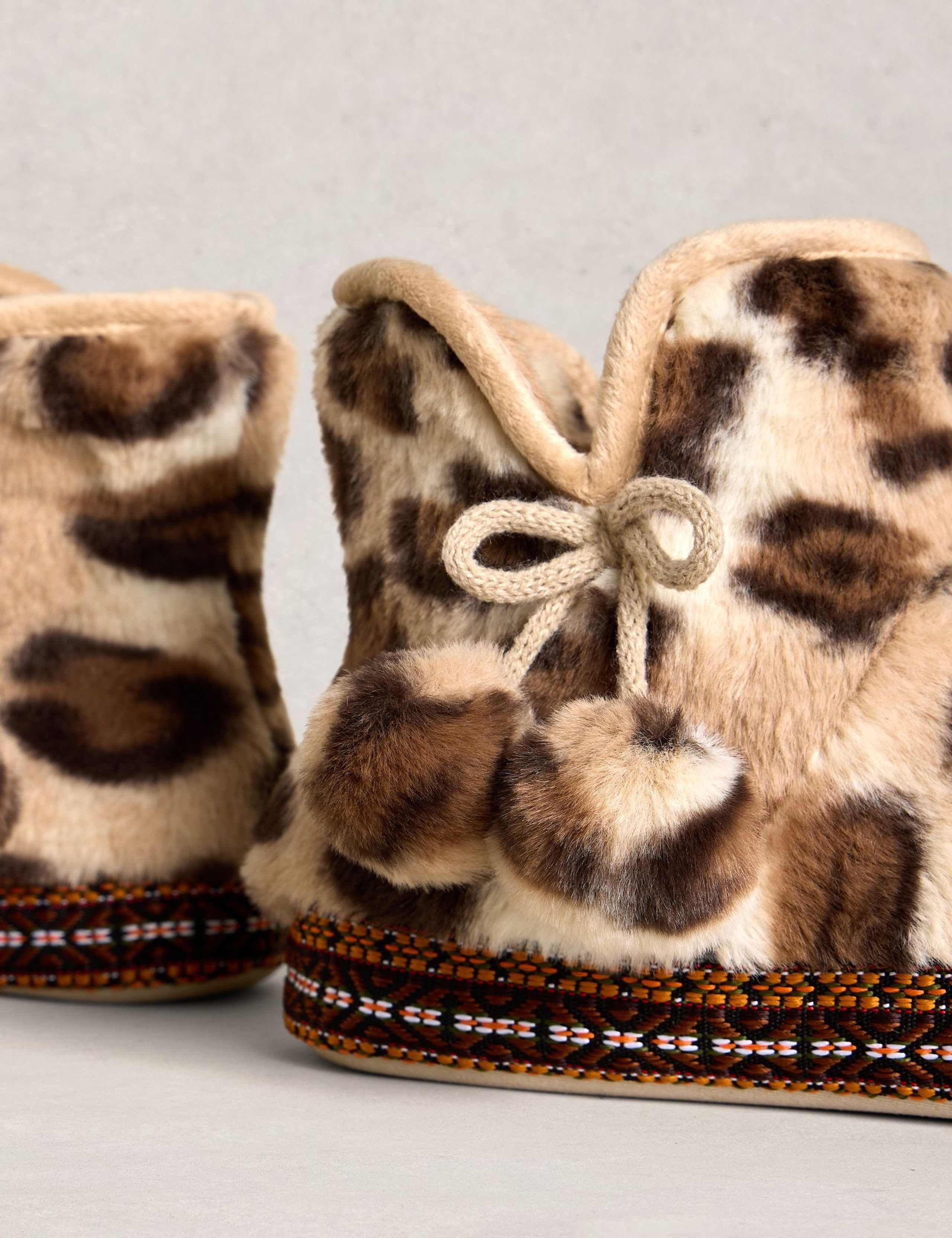 Faux Fur Leopard Print Bootie Slippers 2 of 3