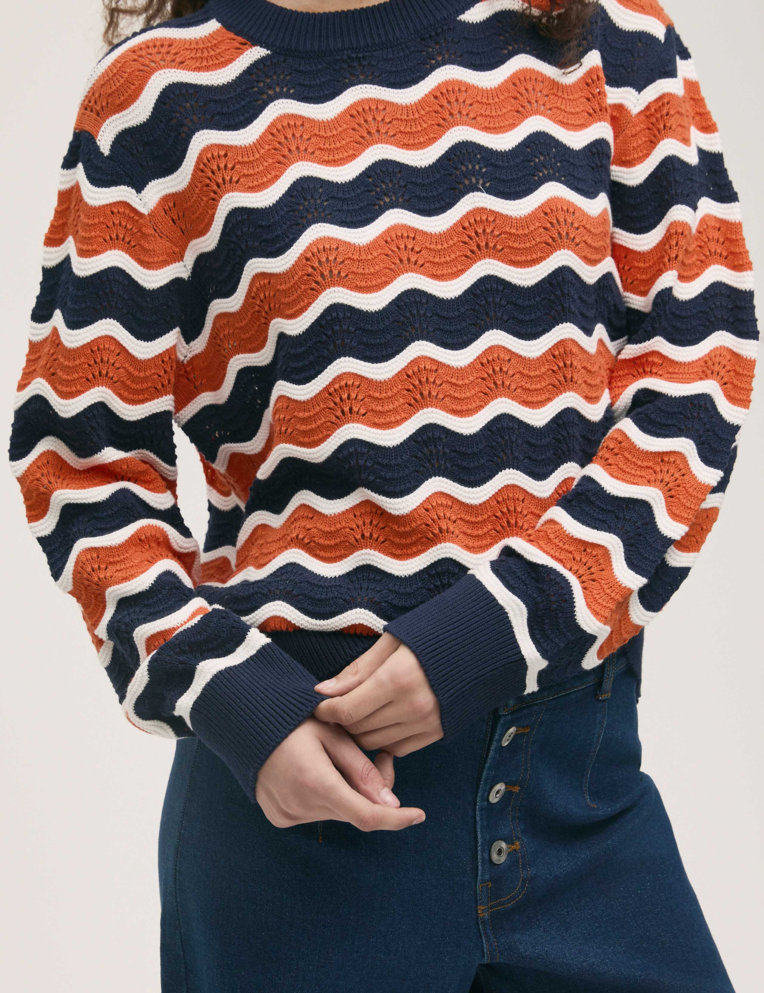 Pure Cotton Striped Crew Neck Jumper 5 of 5