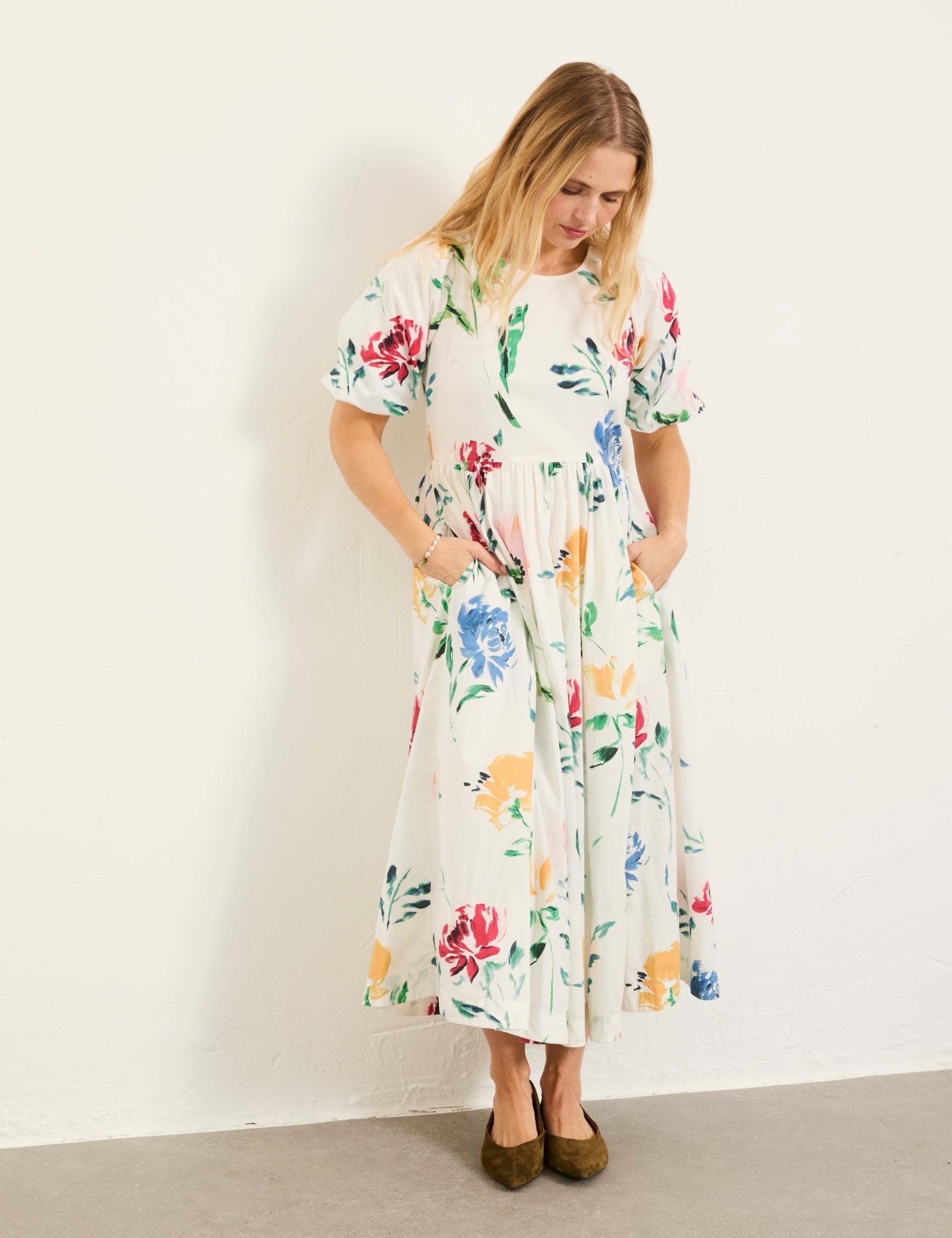 Pure Cotton Printed Round Neck Midi Tea Dress 1 of 8