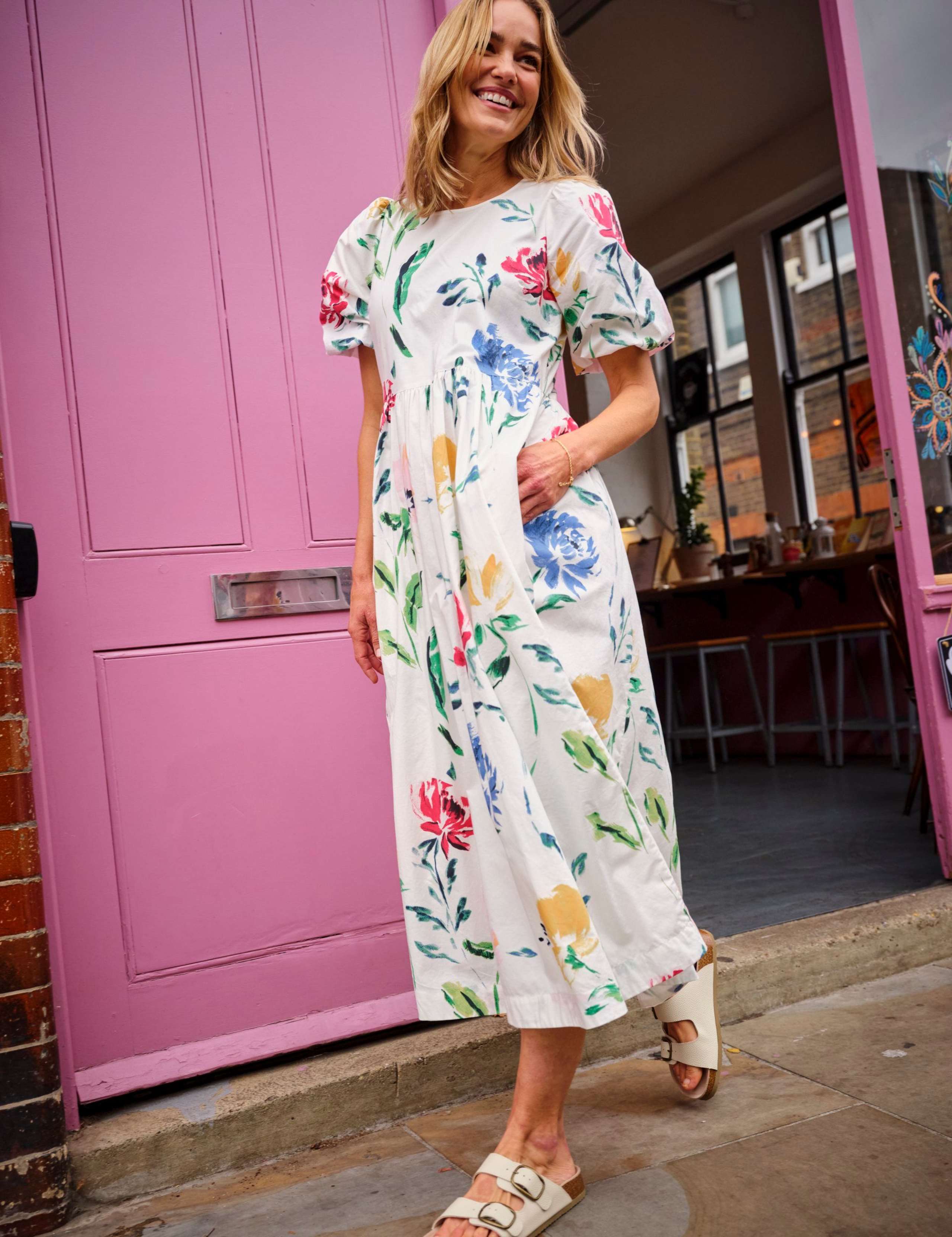 Pure Cotton Printed Round Neck Midi Tea Dress 5 of 8