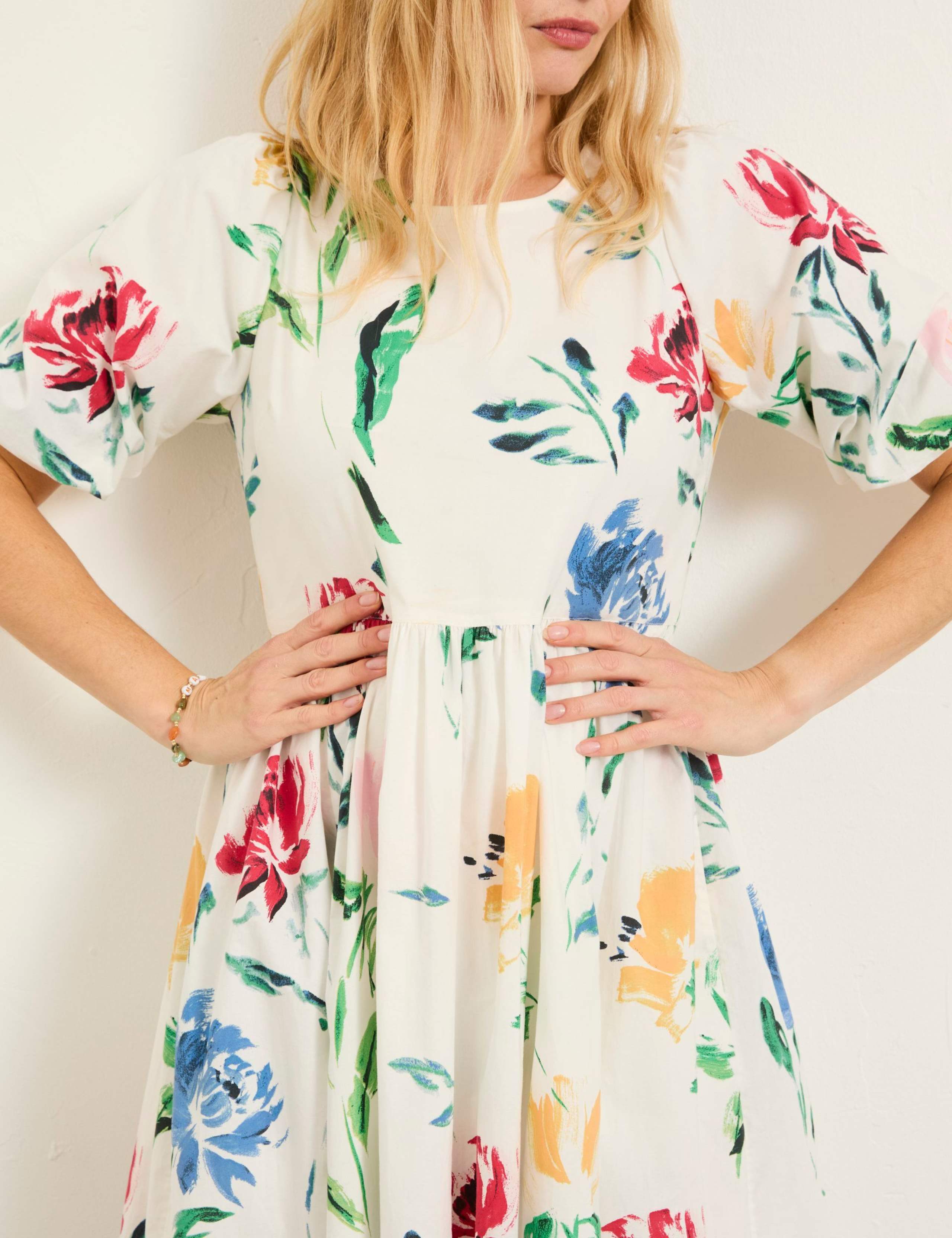 Pure Cotton Printed Round Neck Midi Tea Dress 7 of 8