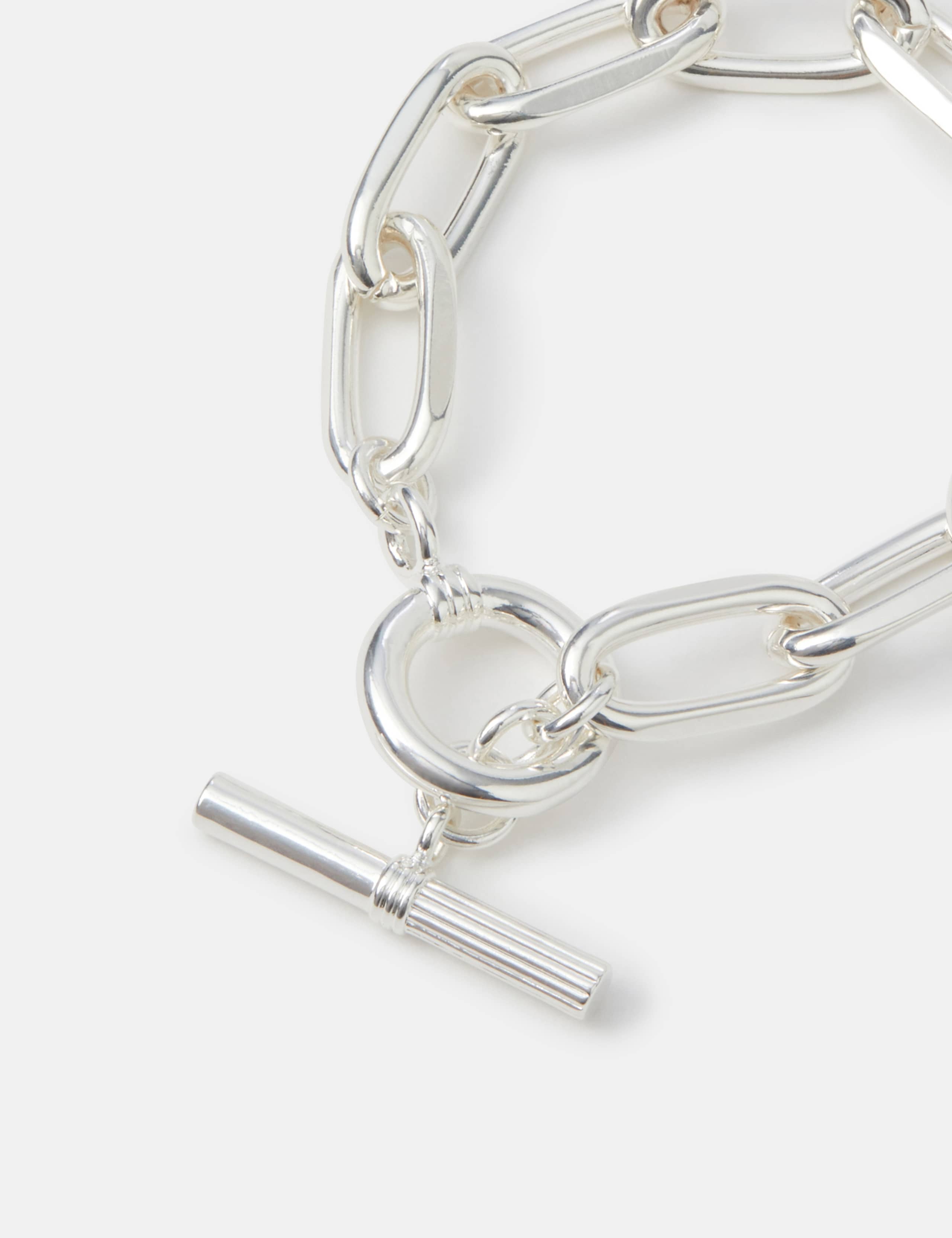 Sliver Plated T-Bar Chunky Chain Bracelet 2 of 2