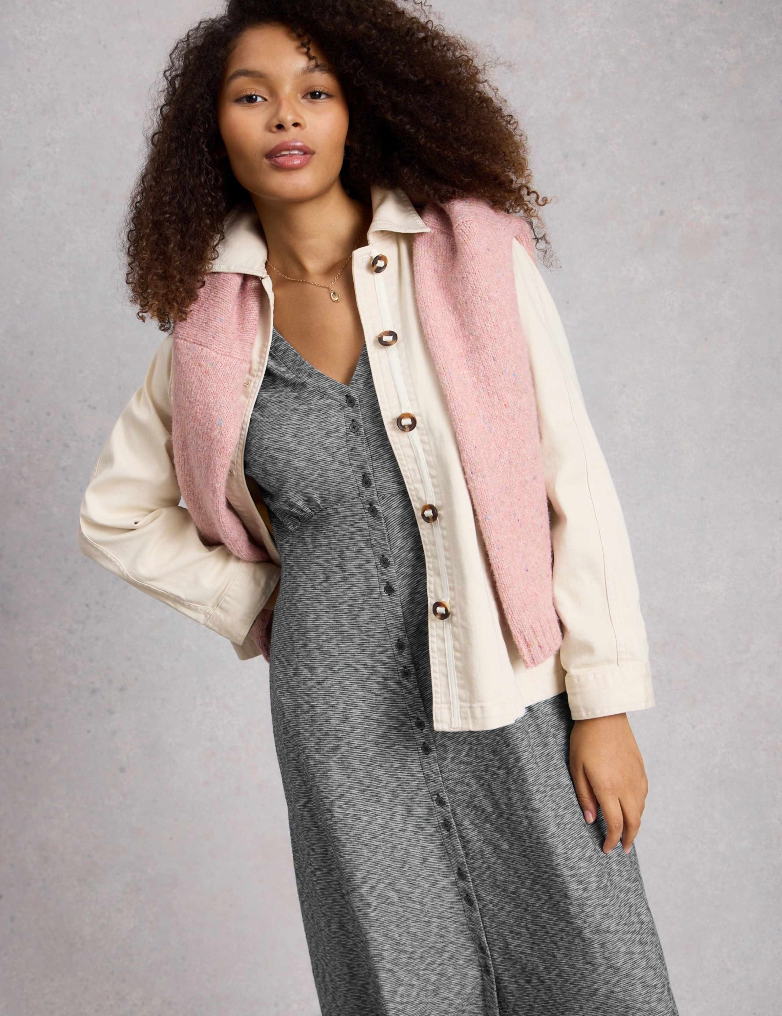 Jersey Striped V-Neck Midi Waisted Dress 3 of 6