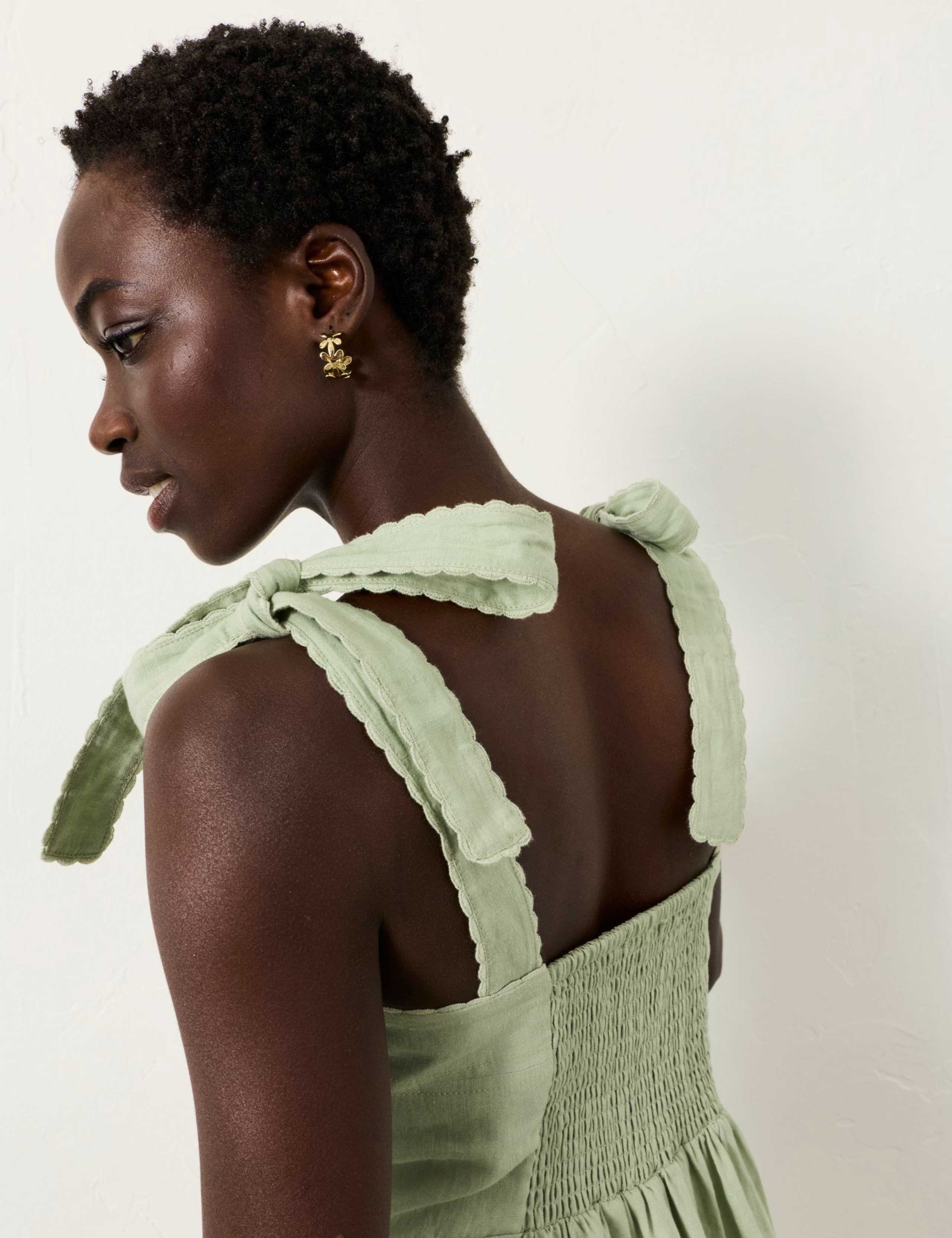 Pure Linen Square Neck Midi Waisted Dress 4 of 6