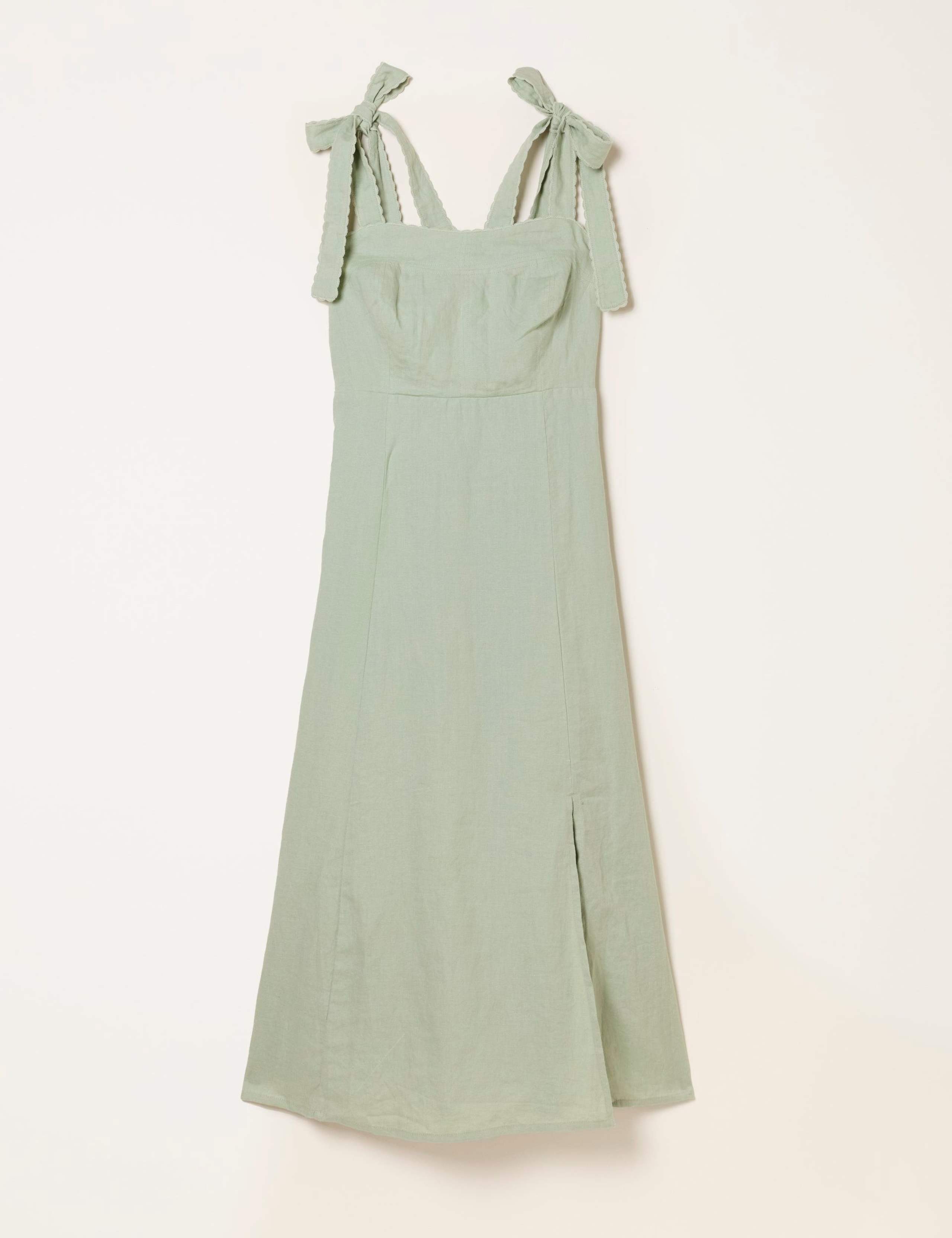 Pure Linen Square Neck Midi Waisted Dress 2 of 6