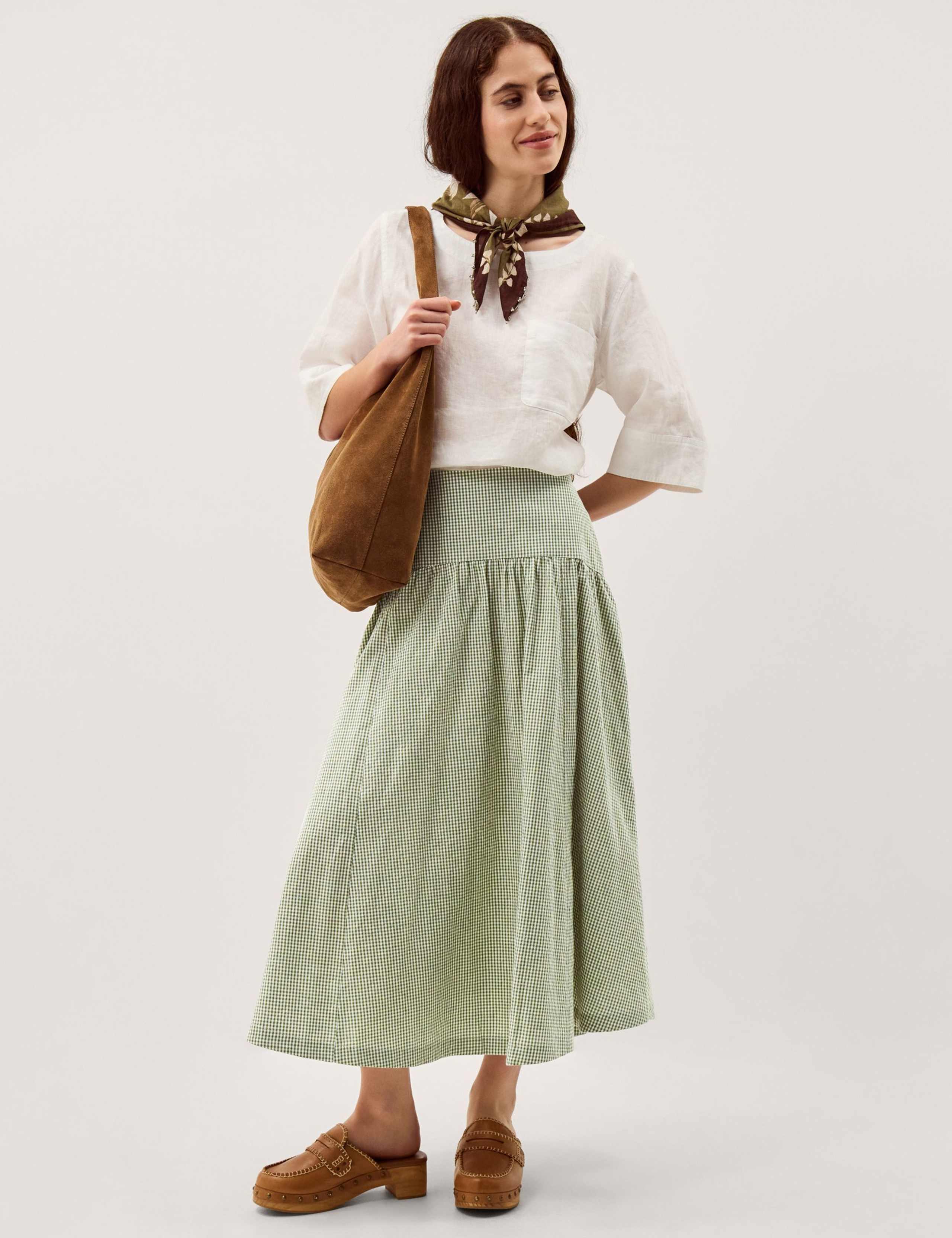 Pure Cotton Gingham Midi A-Line Skirt 2 of 4