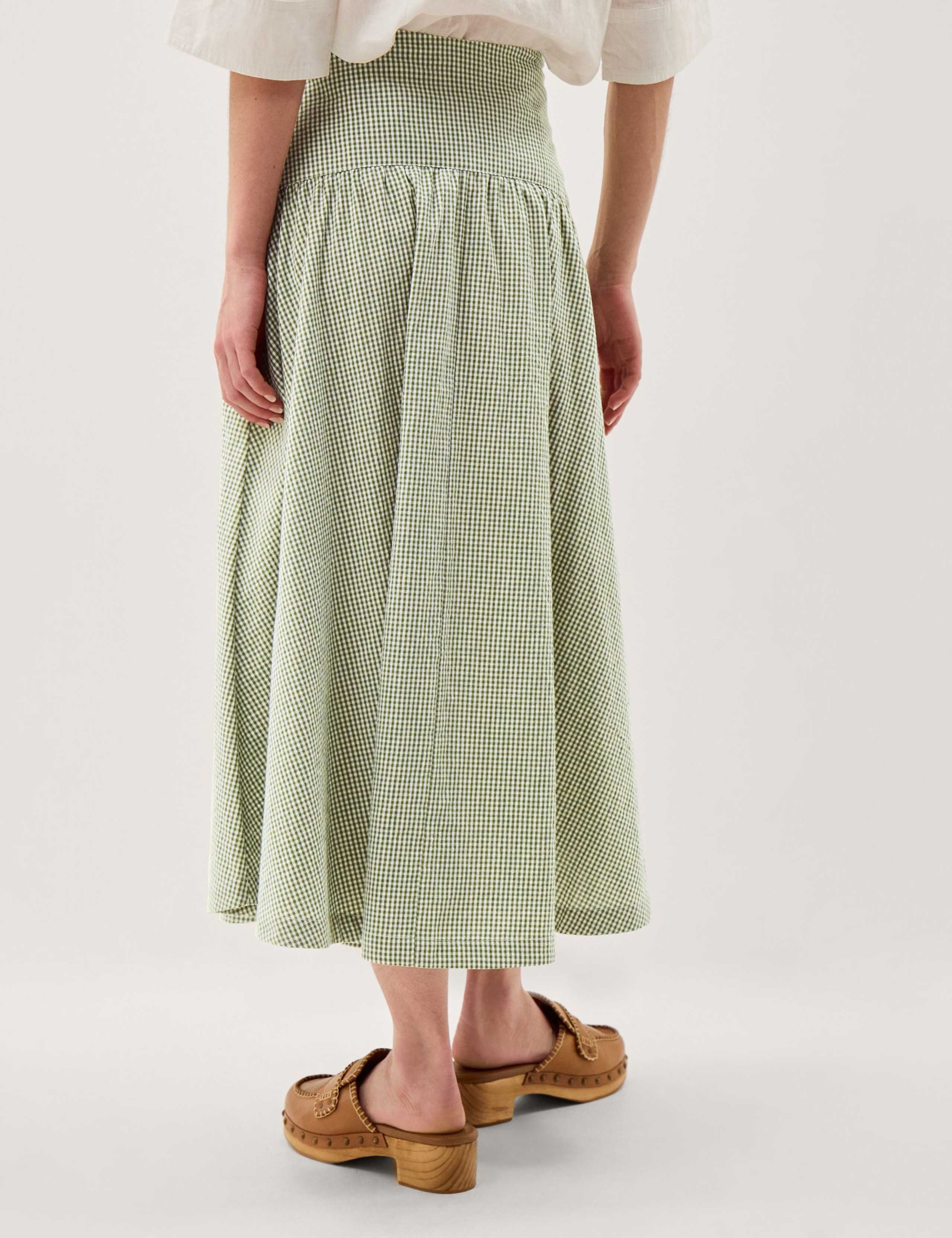 Pure Cotton Gingham Midi A-Line Skirt 3 of 4