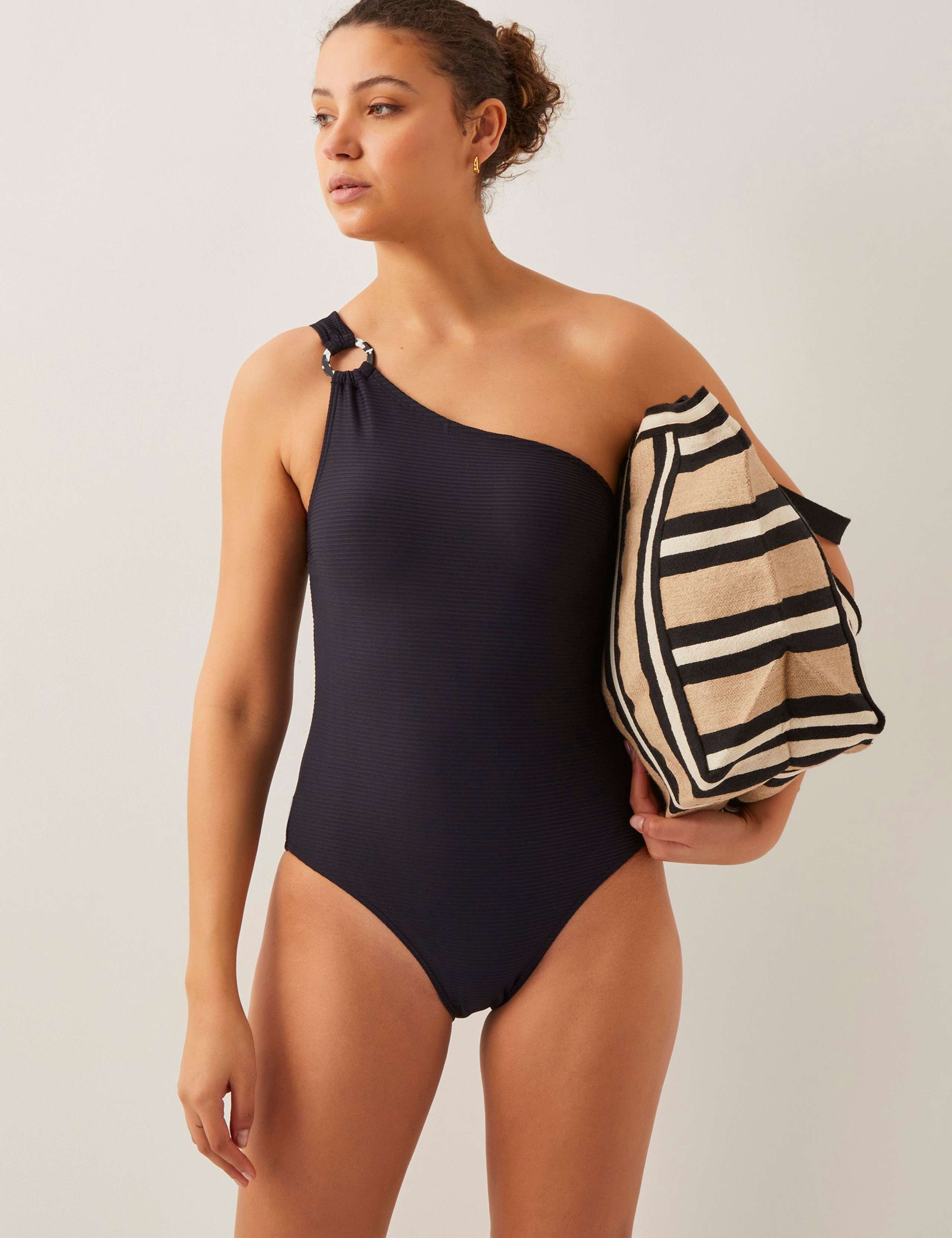 Ribbed Ring Detail One Shoulder Swimsuit 4 of 4