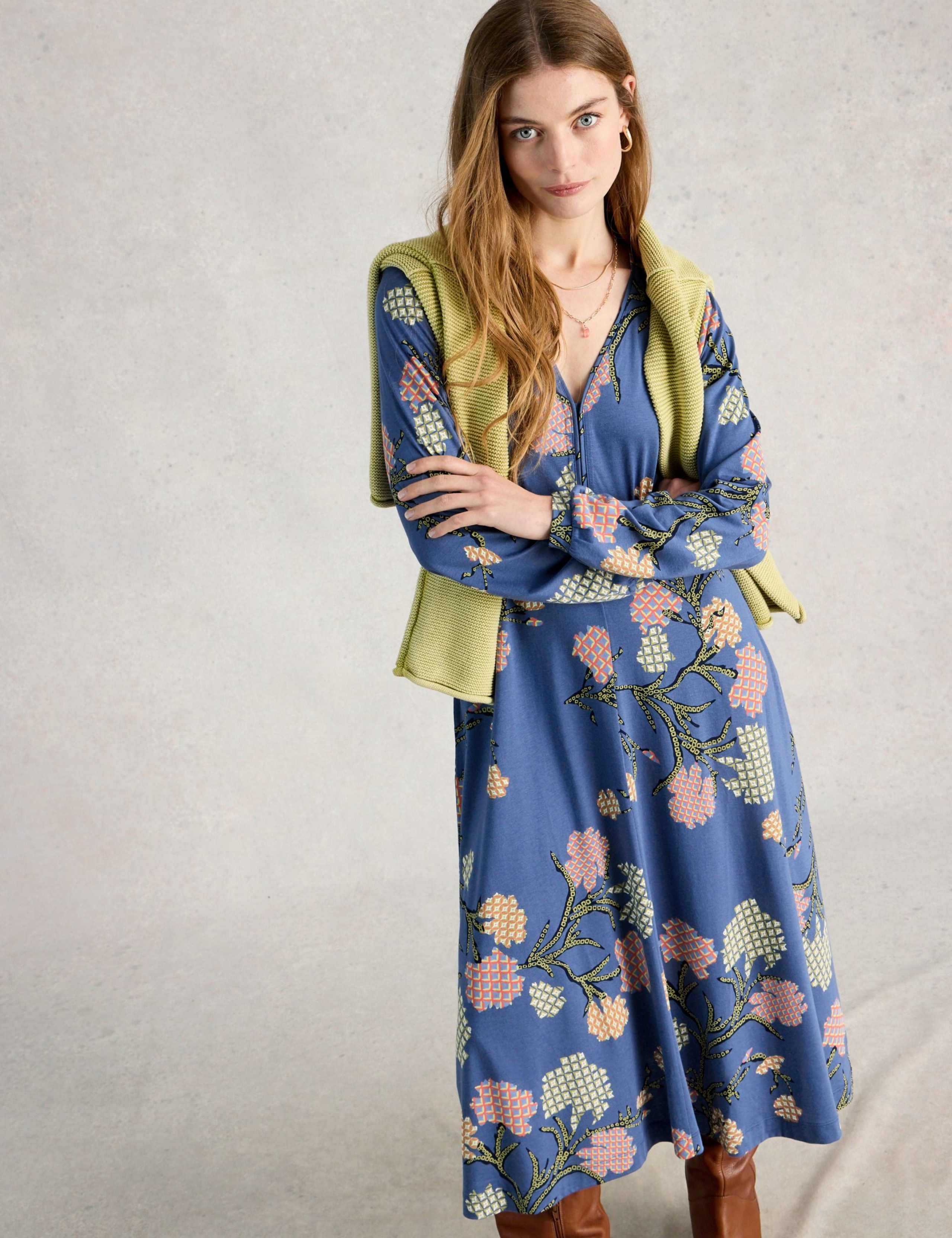 Cotton Modal Blend Jersey Floral Midi Dress 1 of 6