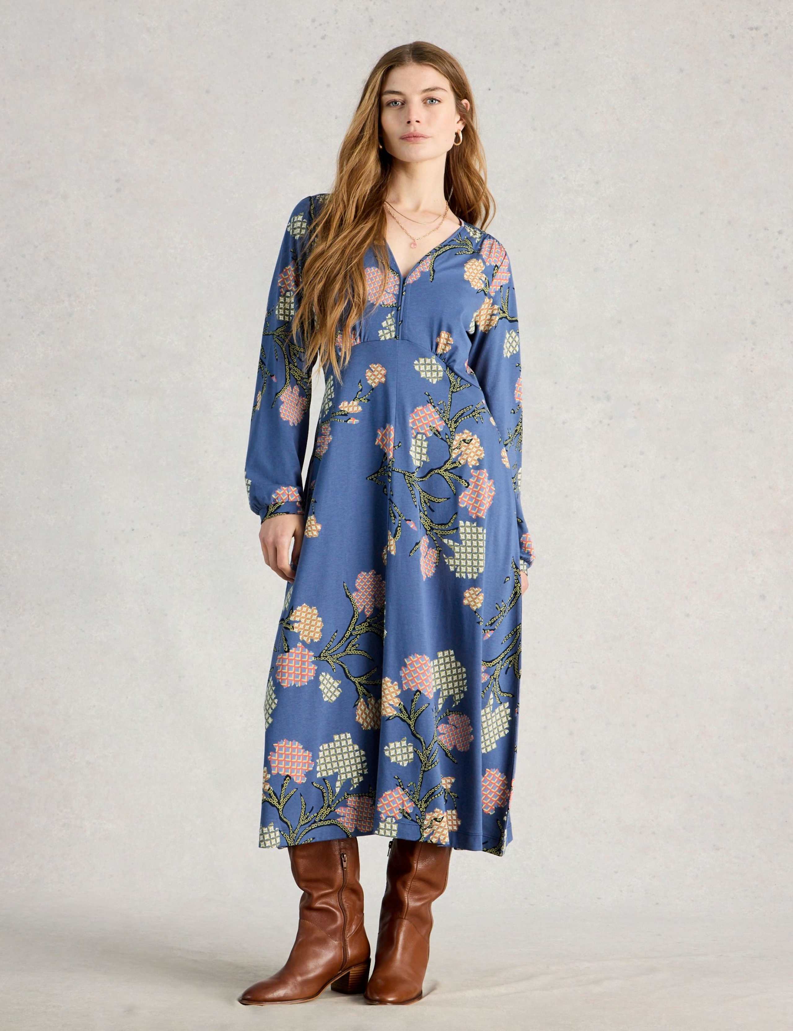 Cotton Modal Blend Jersey Floral Midi Dress 3 of 6