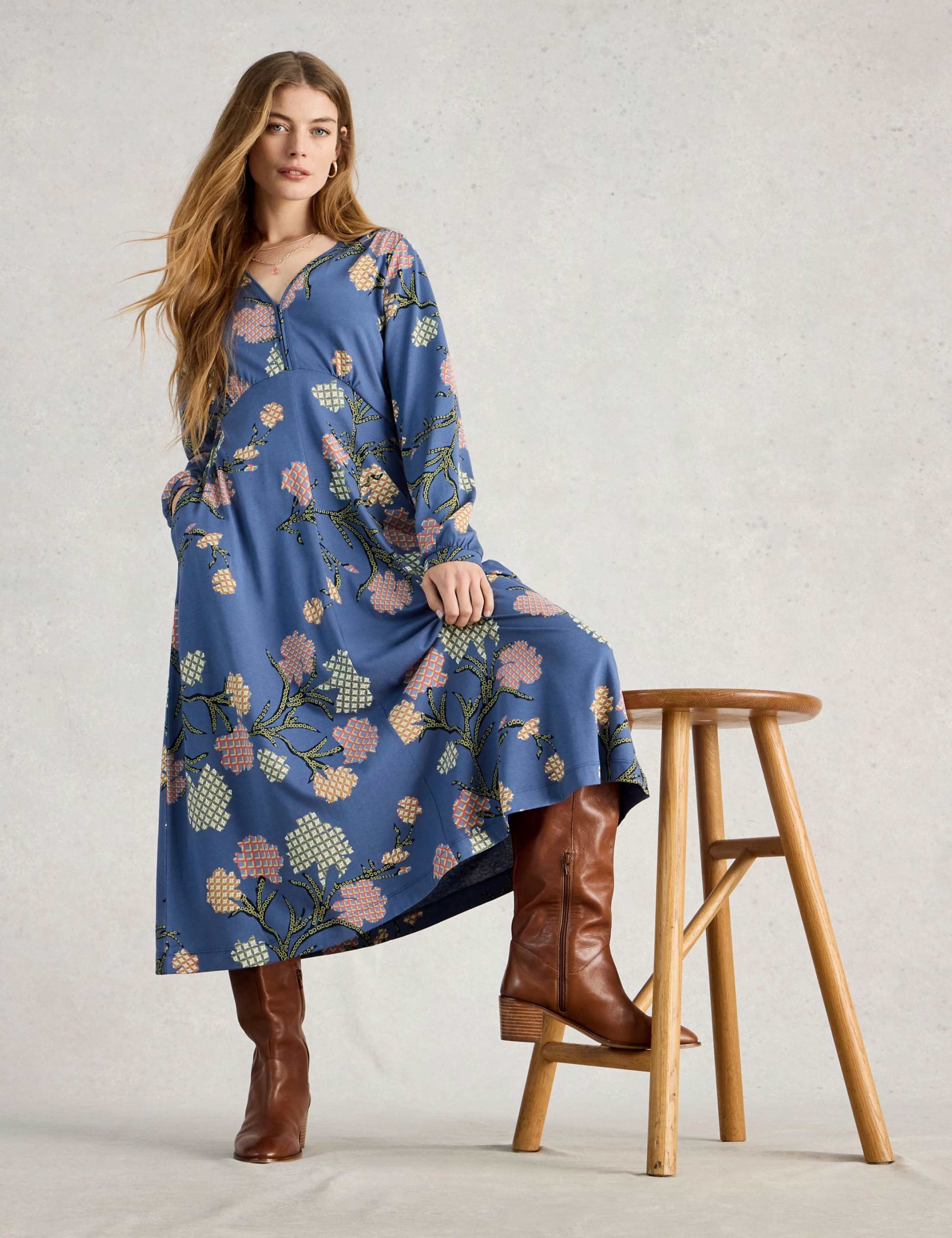 Cotton Modal Blend Jersey Floral Midi Dress 6 of 6