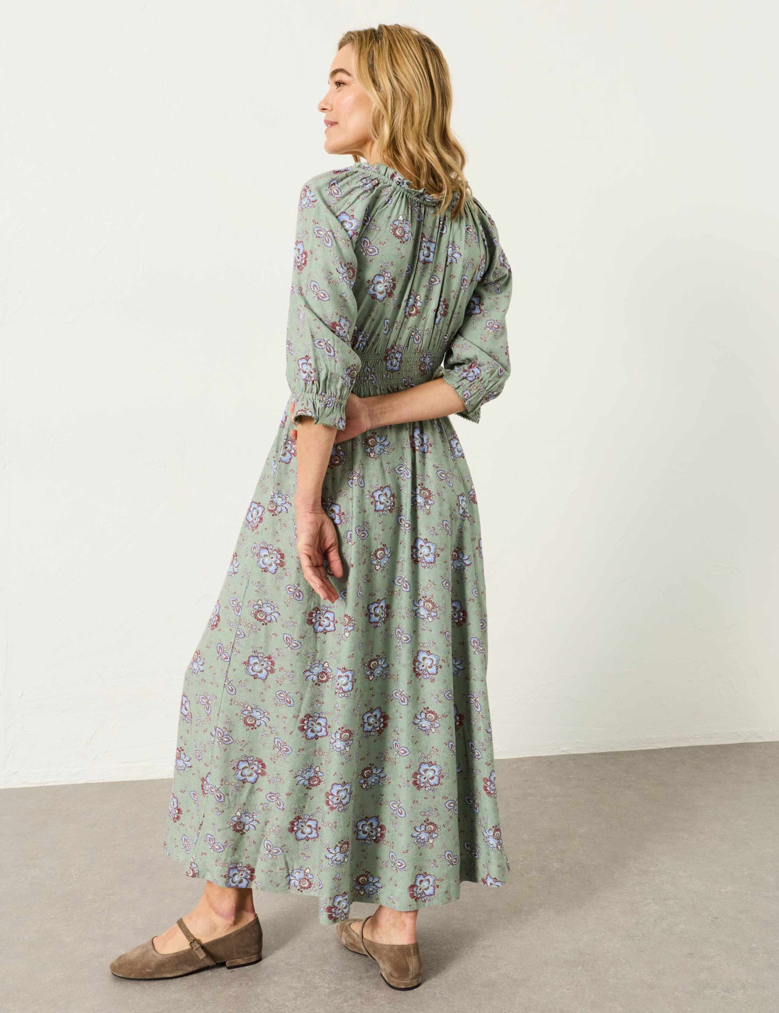 Pure Cotton Floral Midi Waisted Dress 5 of 6
