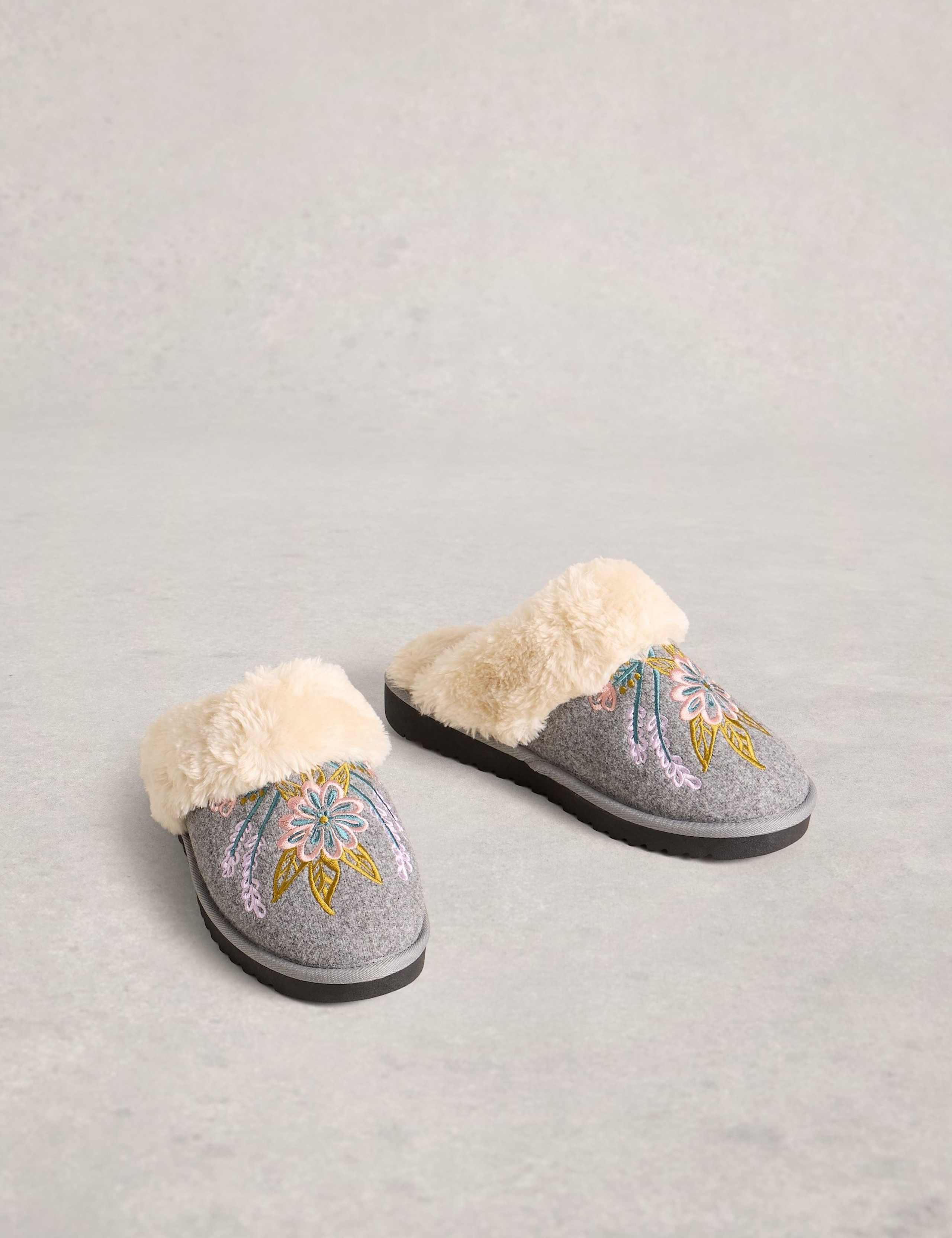 Floral Faux Fur Lined Mule Slippers 2 of 4