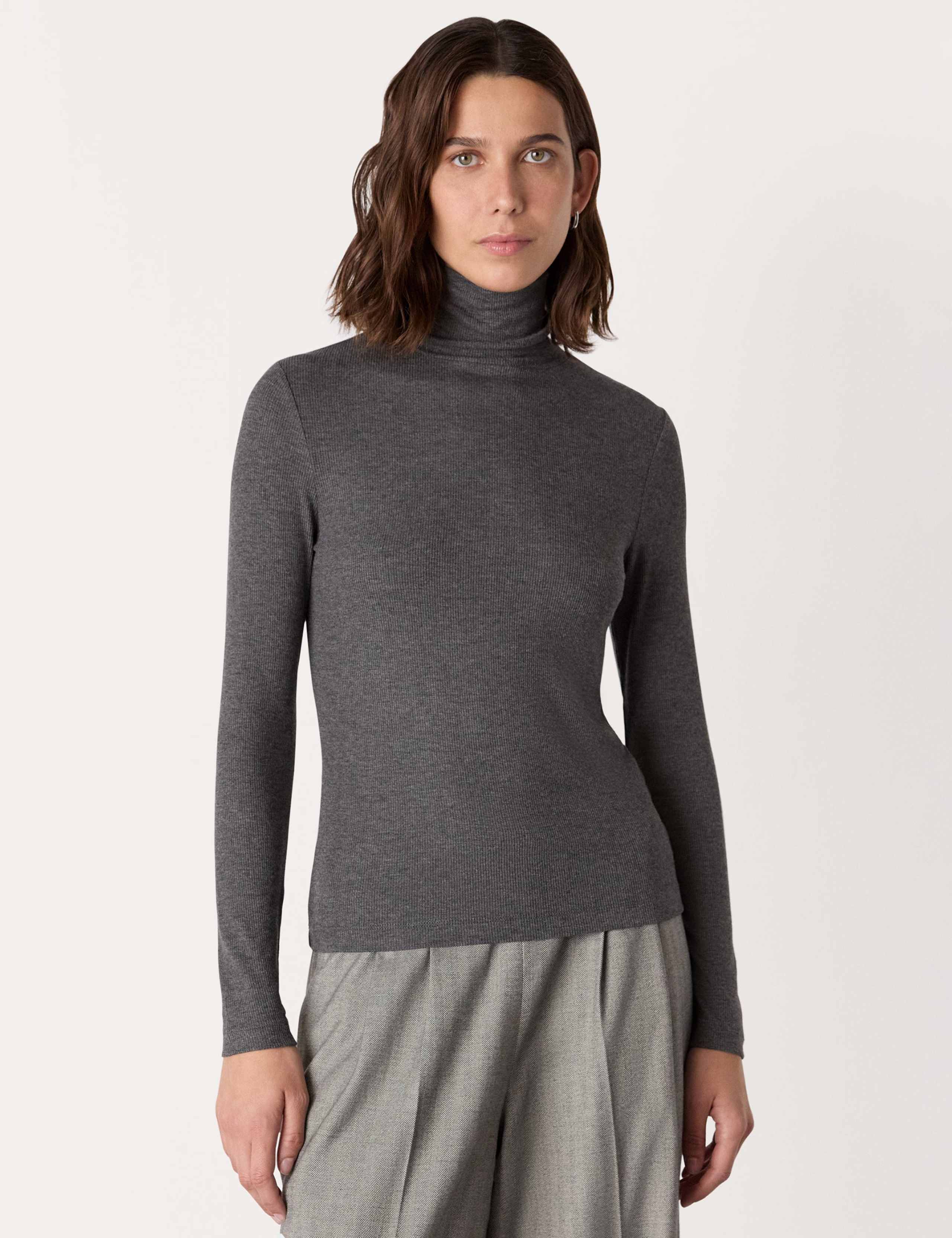Ribbed Roll Neck Slim Fit Top 1 of 4