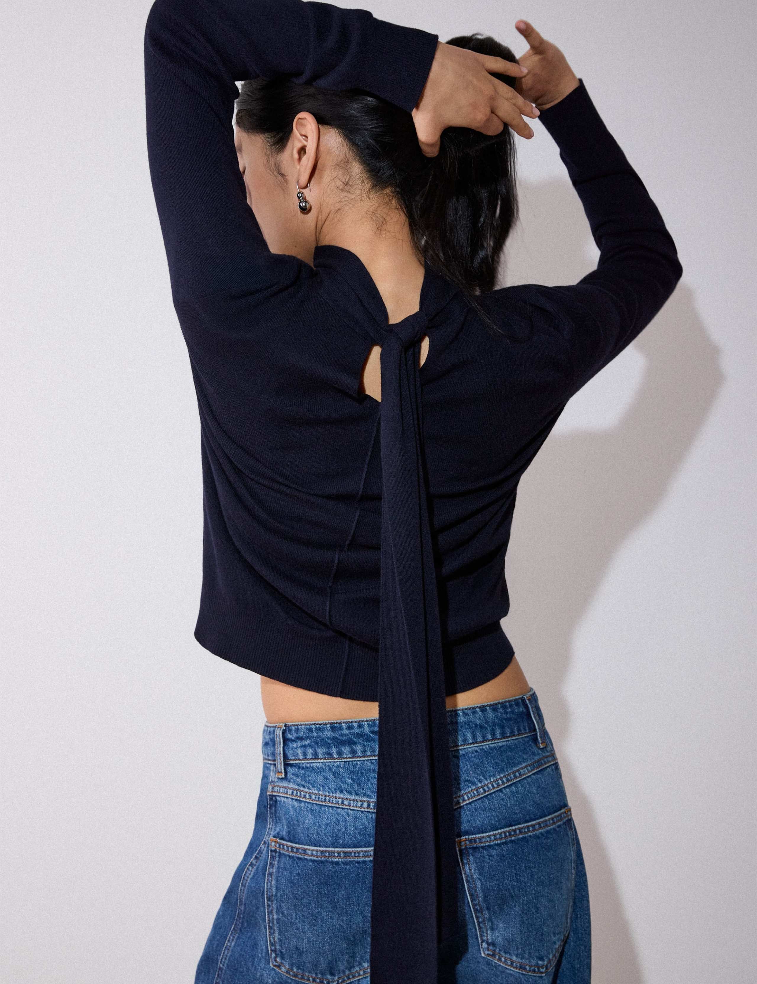Cotton Rich Tie Neck Detail Knitted Top 4 of 6