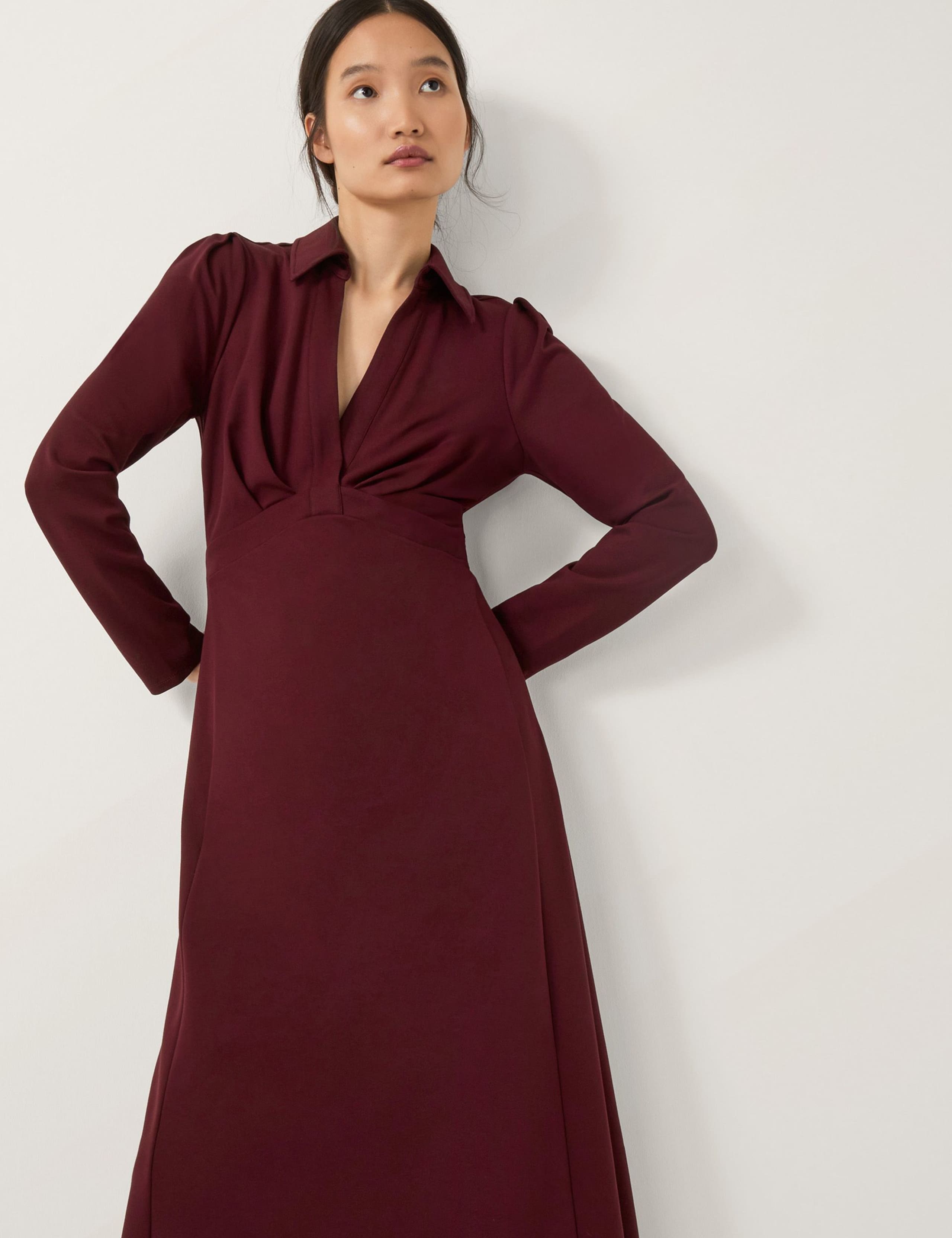 Jersey Collared V-Neck Midaxi Skater Dress 3 of 6