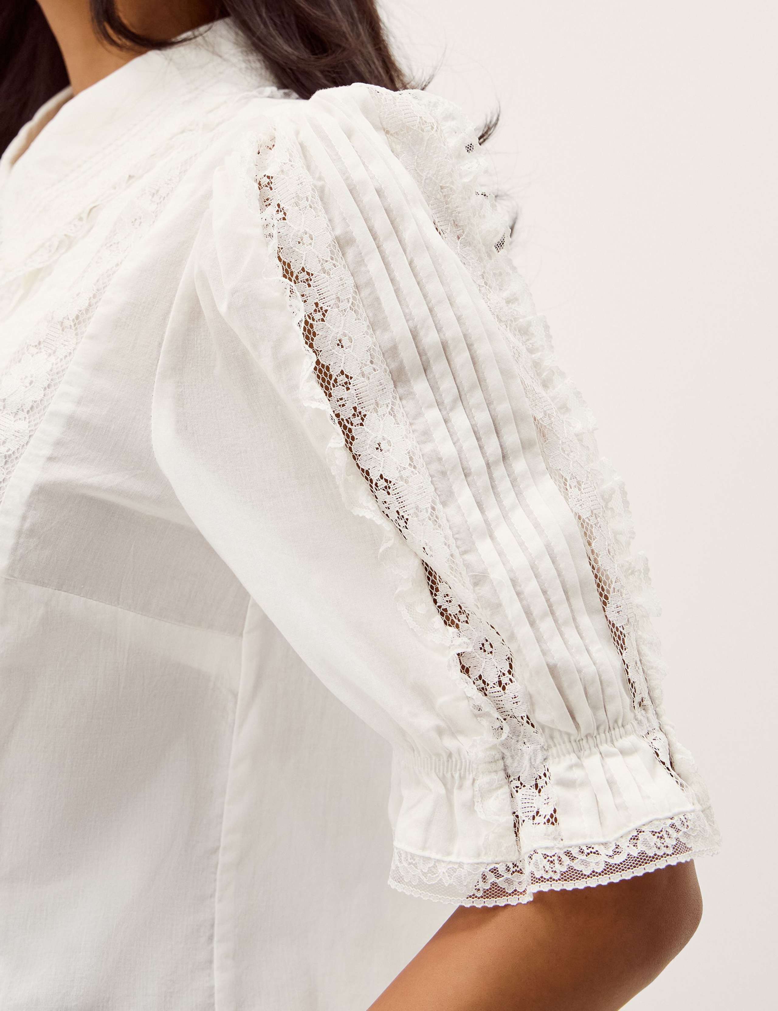 Pure Cotton Lace Insert Puff Sleeve Shirt 5 of 5