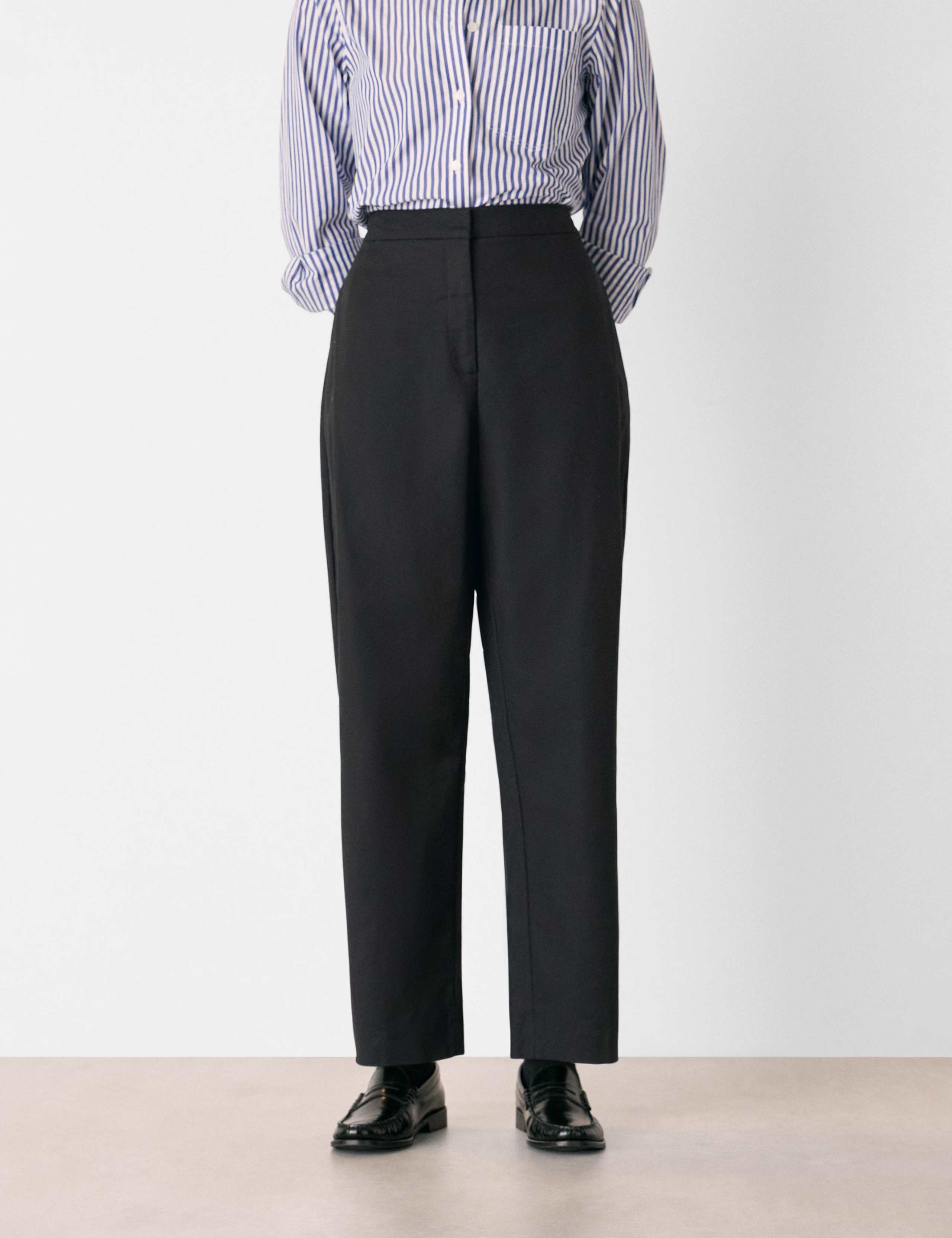 Cotton Rich Side Pleat Tapered Trousers 1 of 4