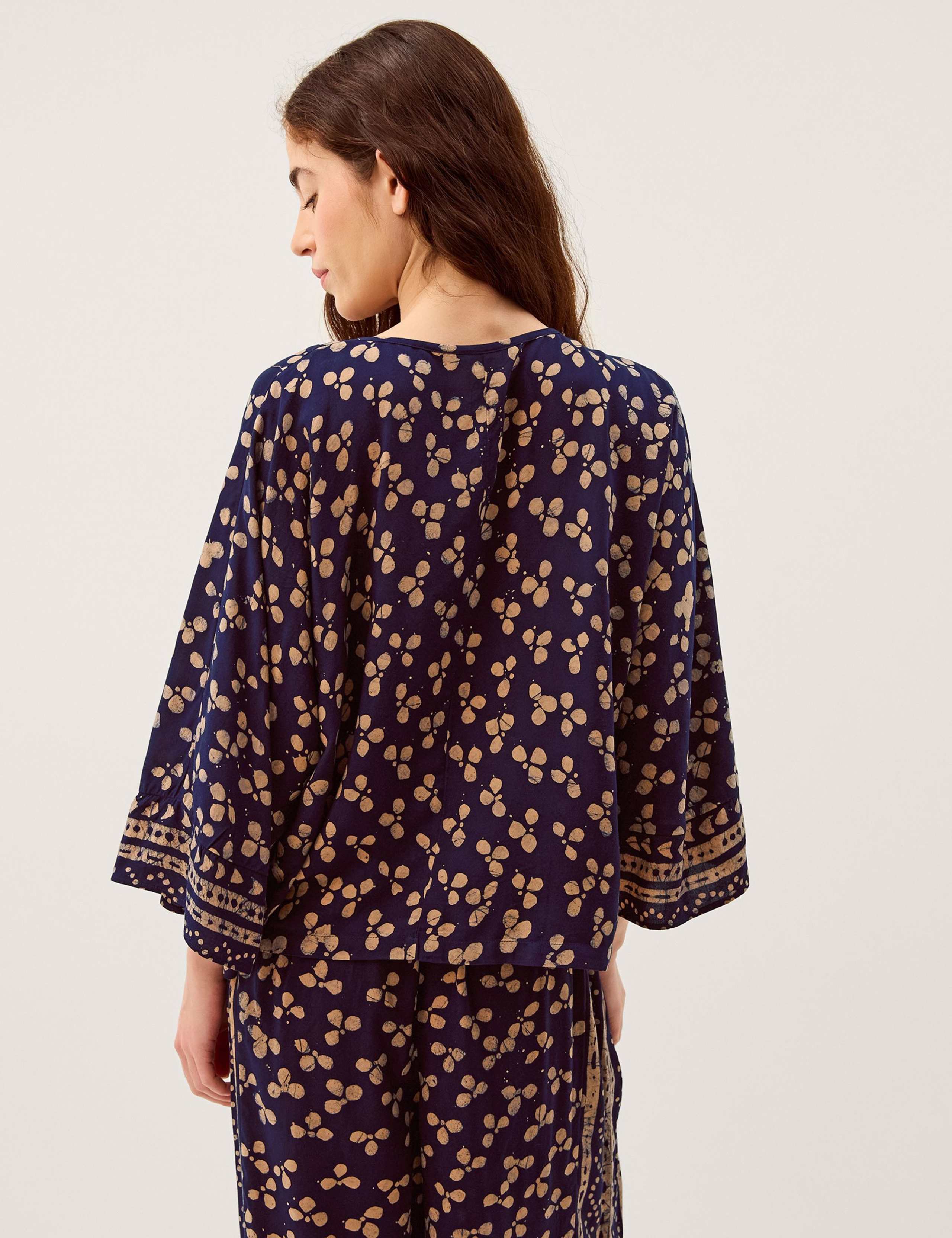 Clover Print Tie Neck Tassel Top 3 of 5