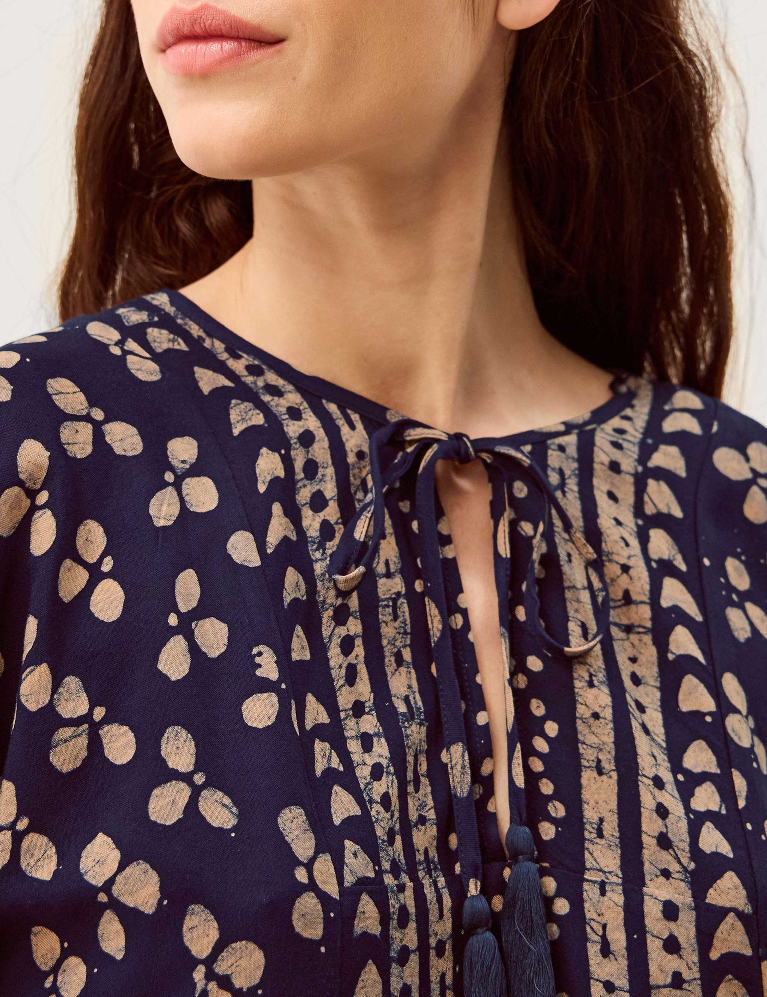 Clover Print Tie Neck Tassel Top 4 of 5