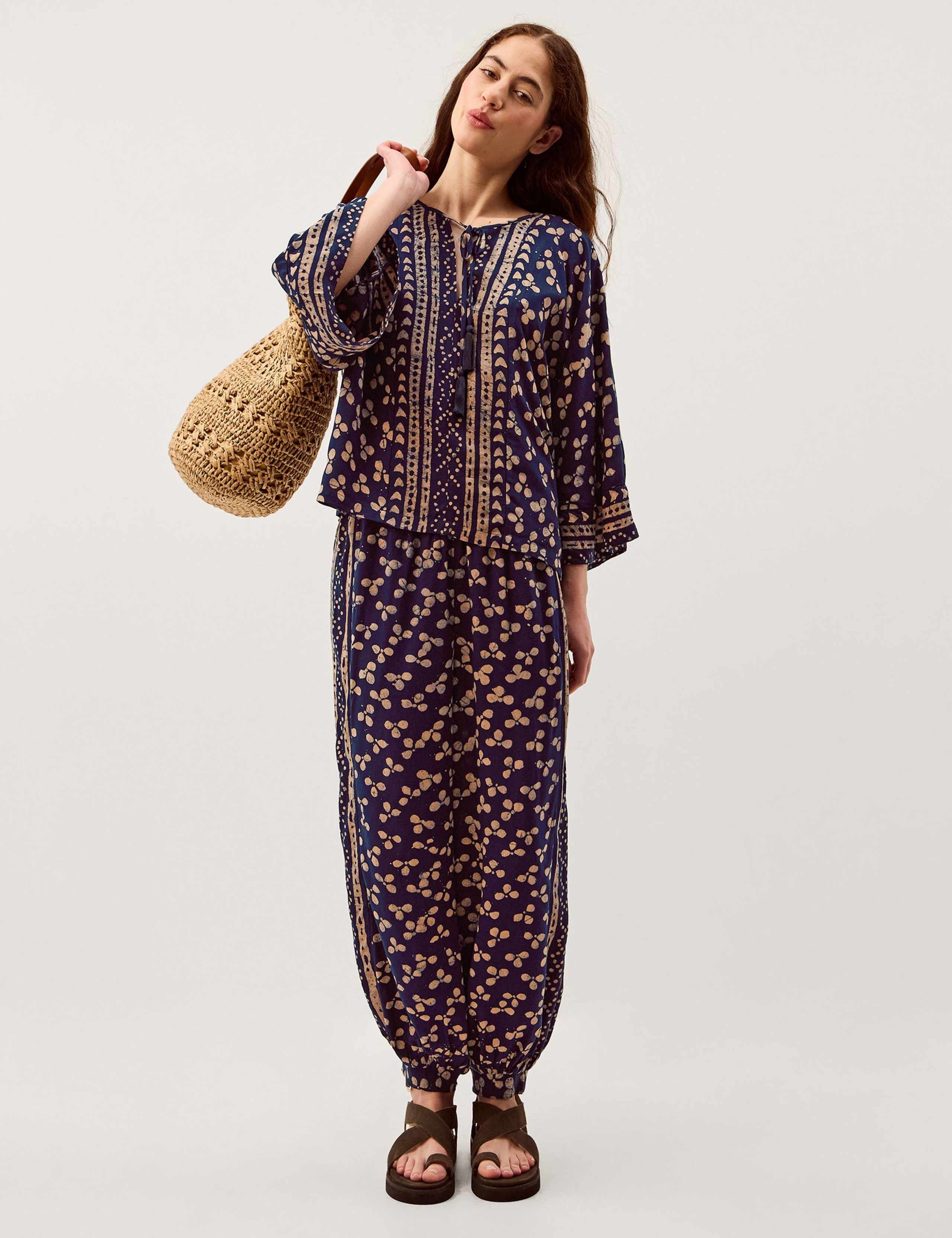 Clover Print Tie Neck Tassel Top 5 of 5