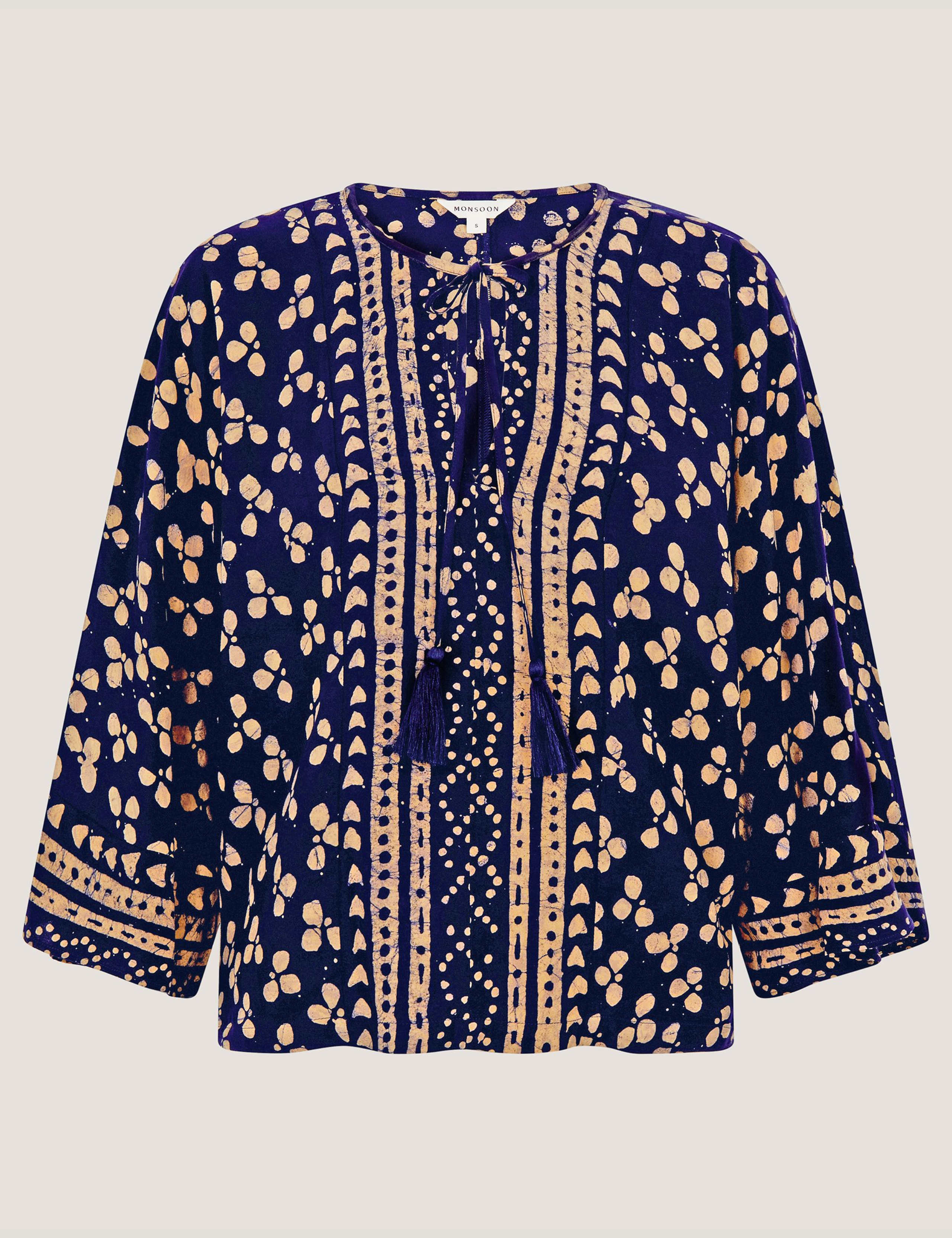 Clover Print Tie Neck Tassel Top 2 of 5