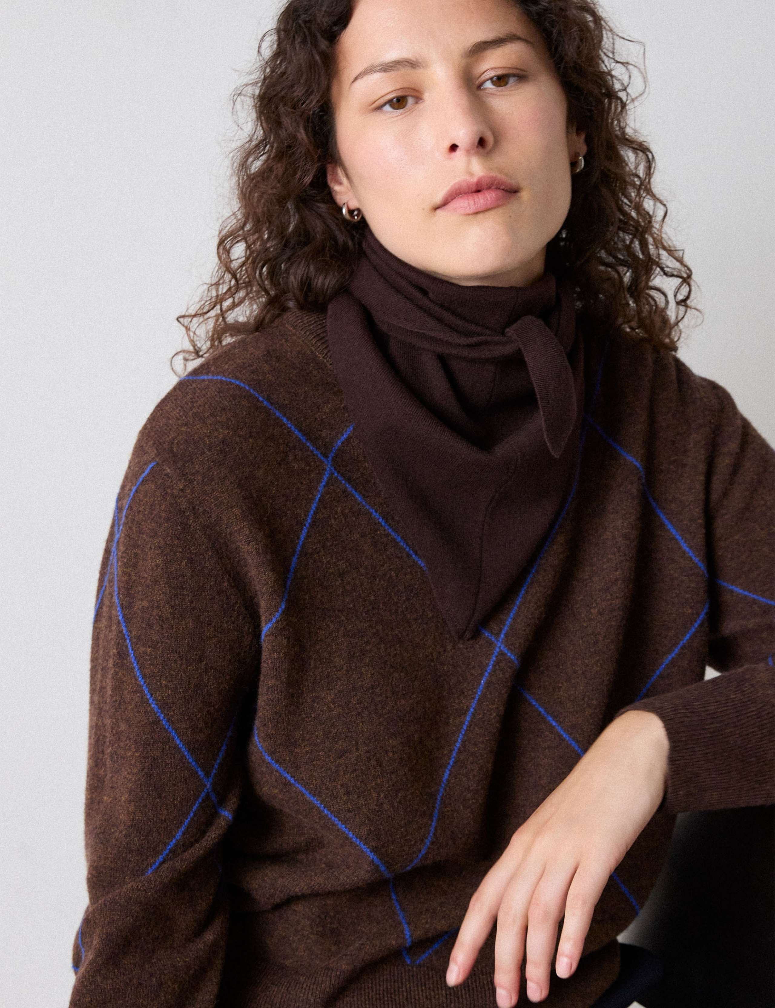 Pure Wool Contrast Diamond Knitted Top 1 of 5