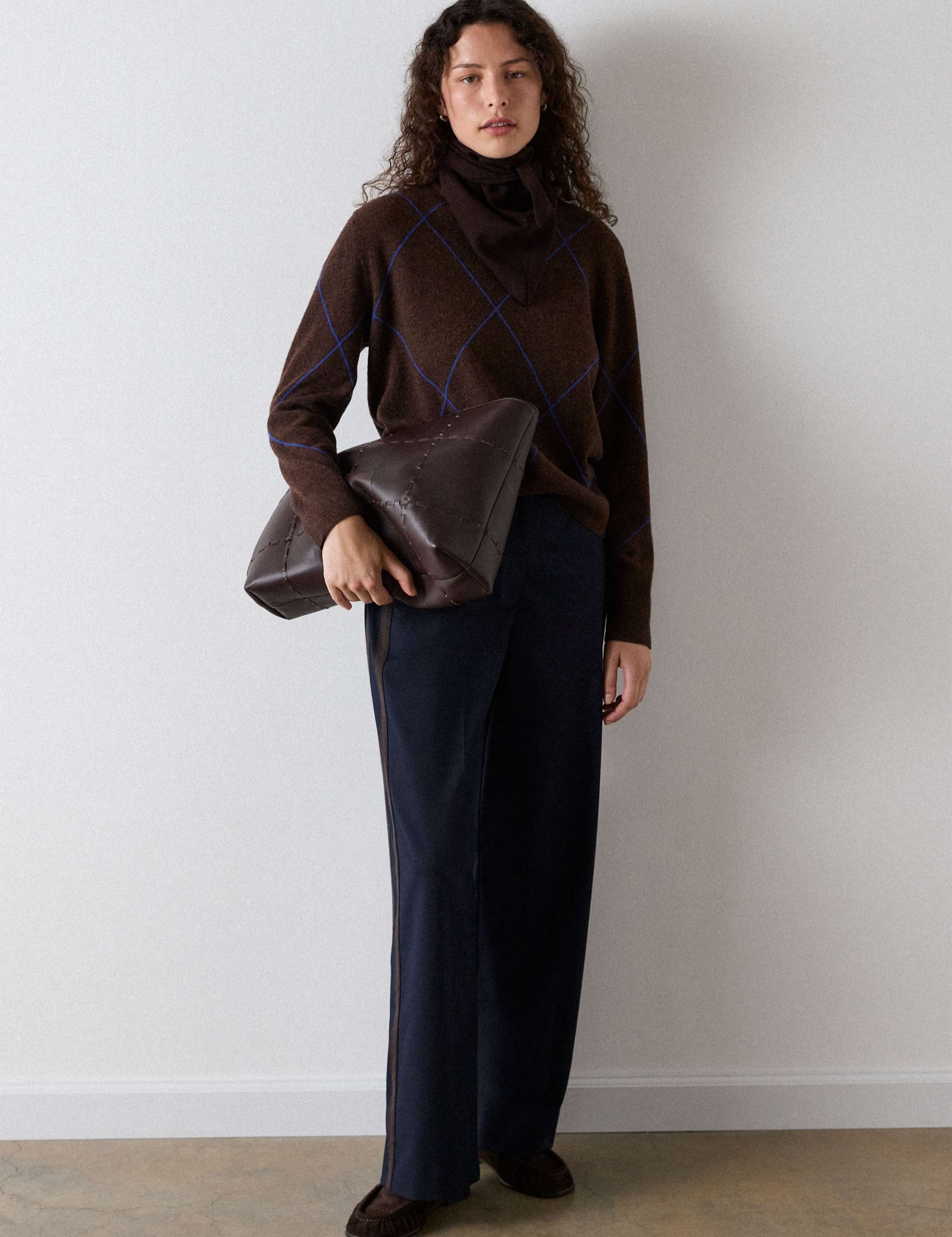 Pure Wool Contrast Diamond Knitted Top 3 of 5