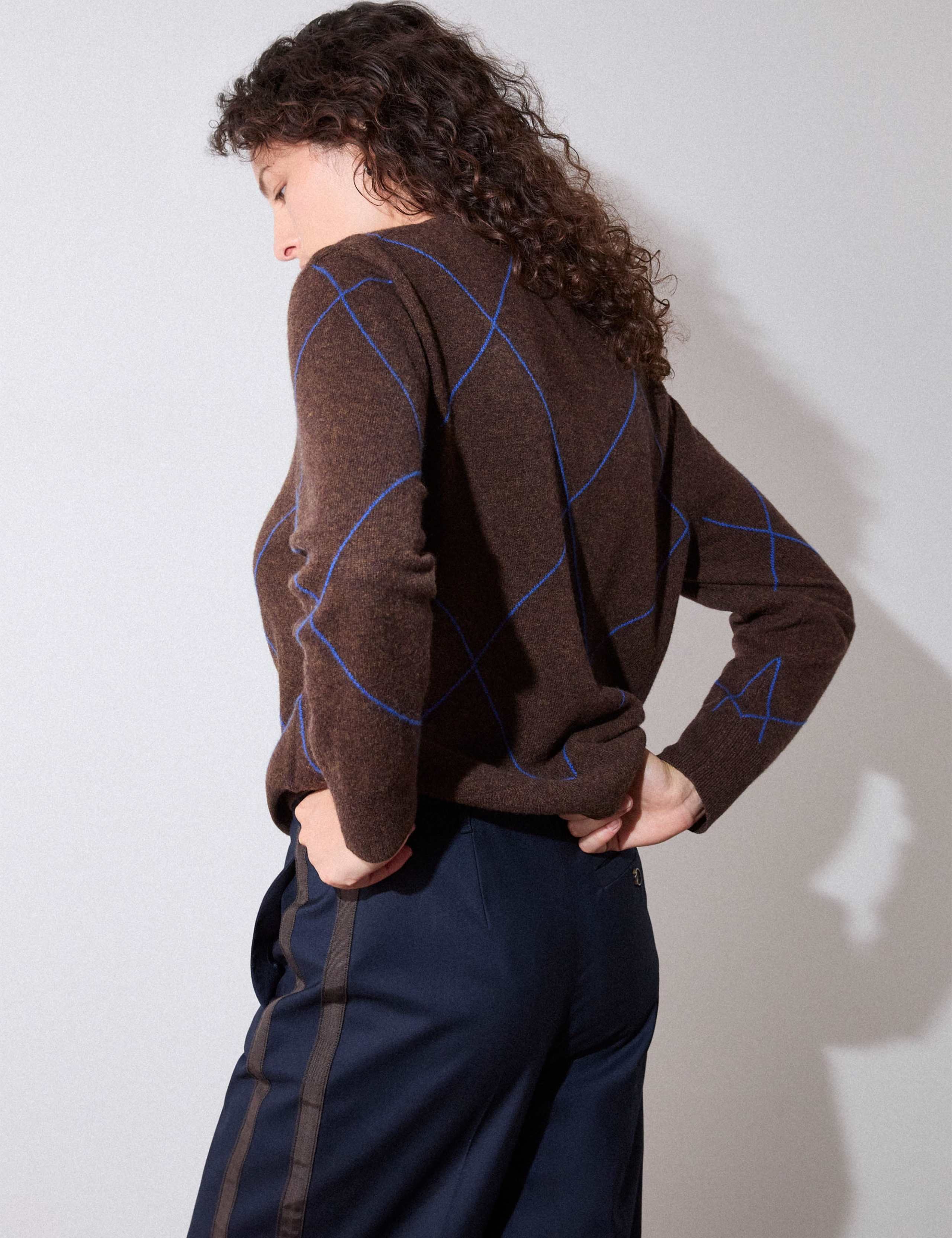 Pure Wool Contrast Diamond Knitted Top 4 of 5
