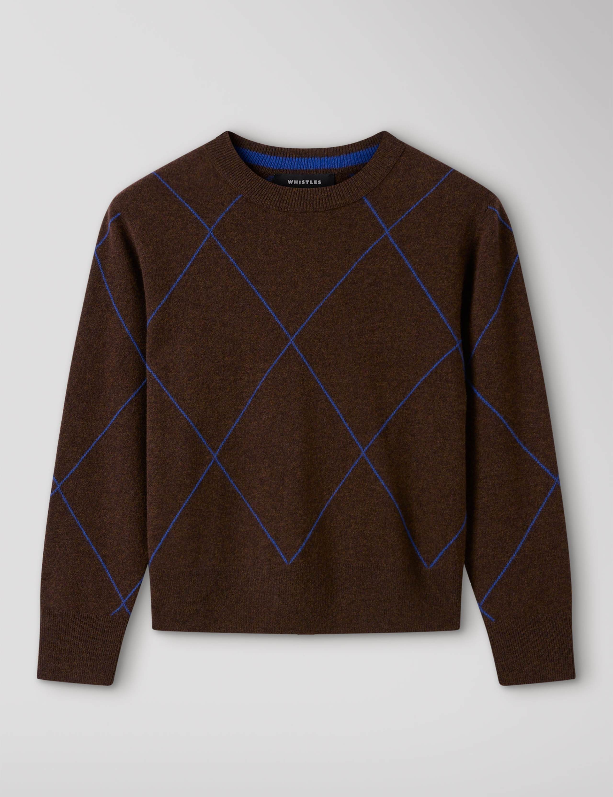 Pure Wool Contrast Diamond Knitted Top 2 of 5