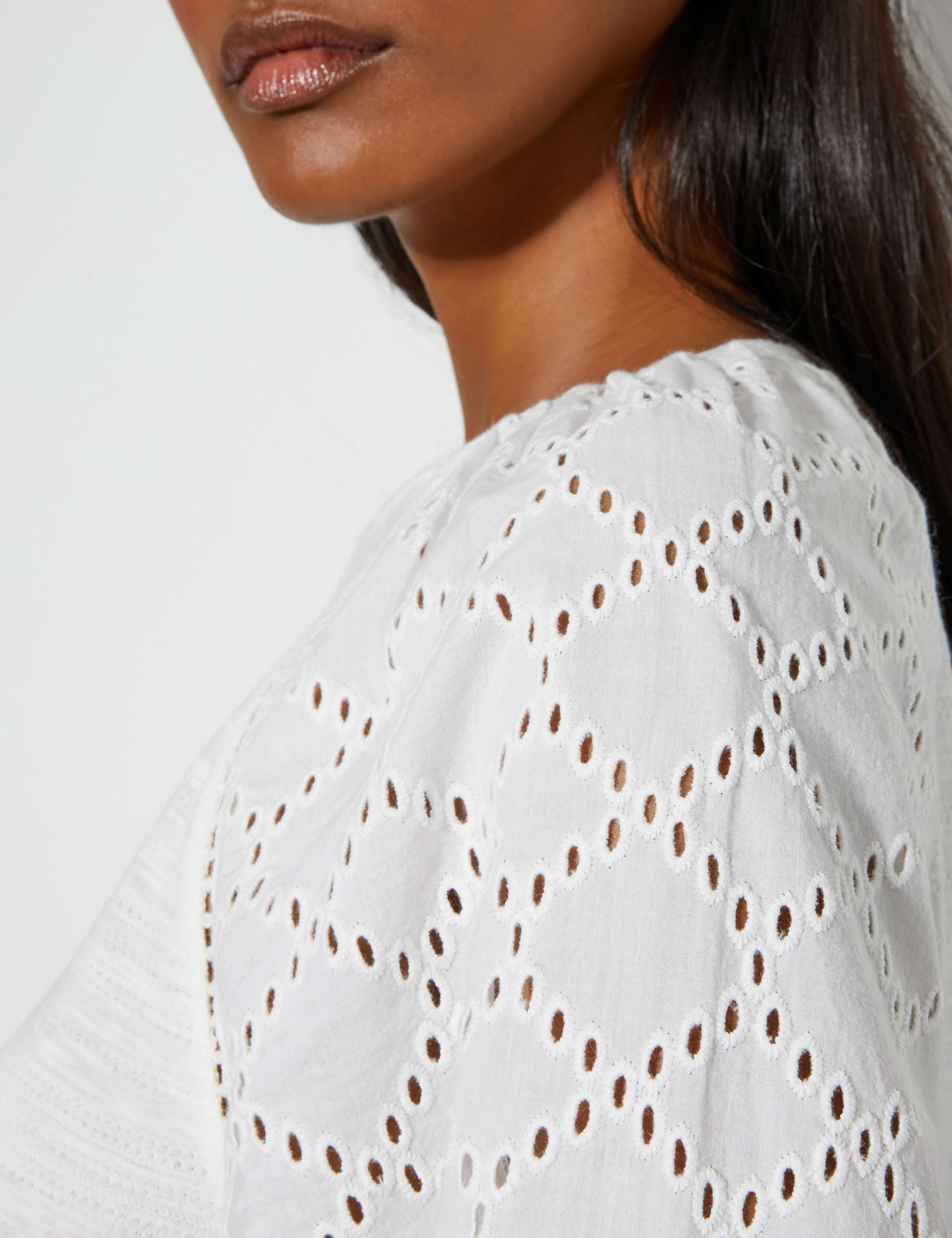 Pure Cotton Broderie Sleeve Top 3 of 5