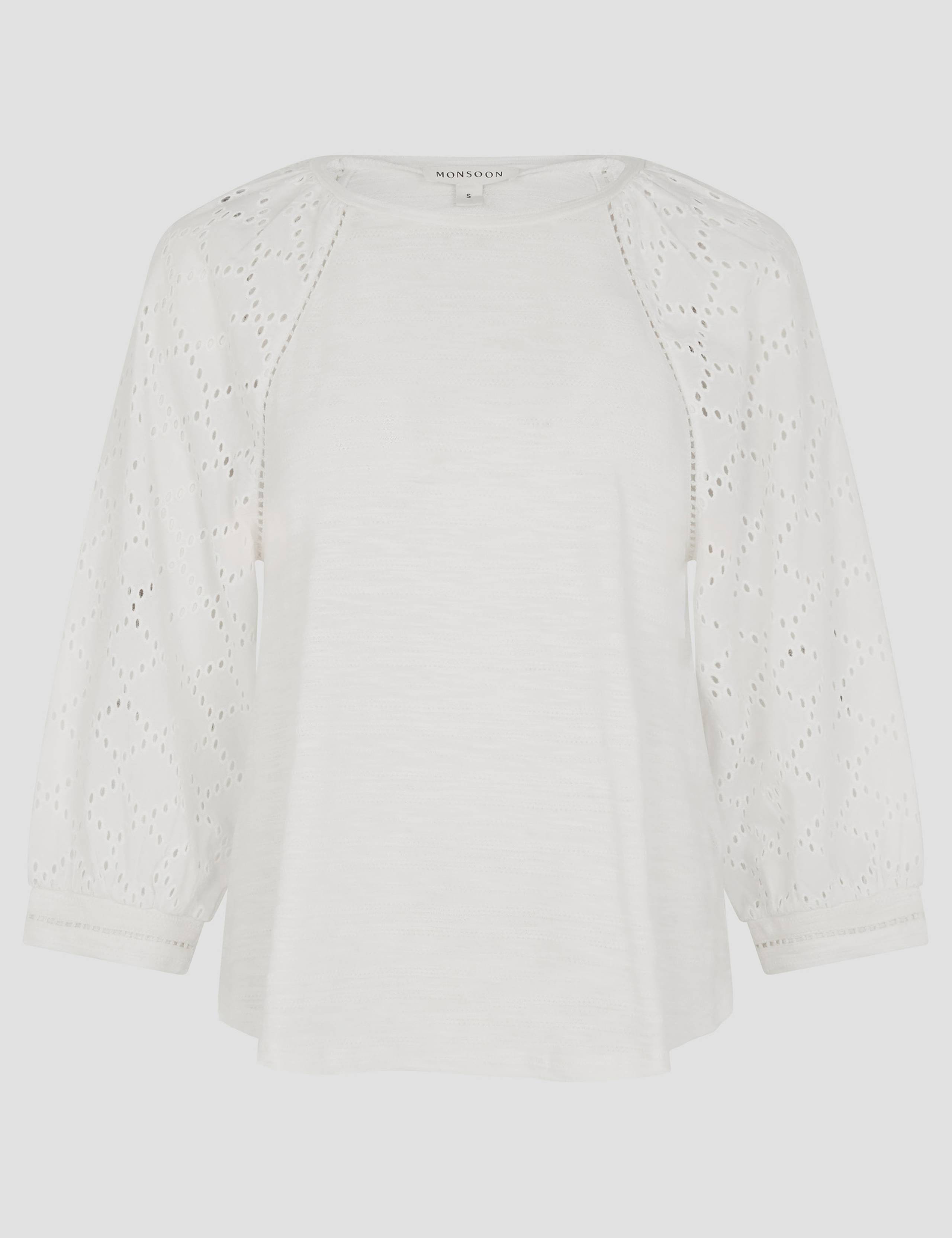 Pure Cotton Broderie Sleeve Top 2 of 5