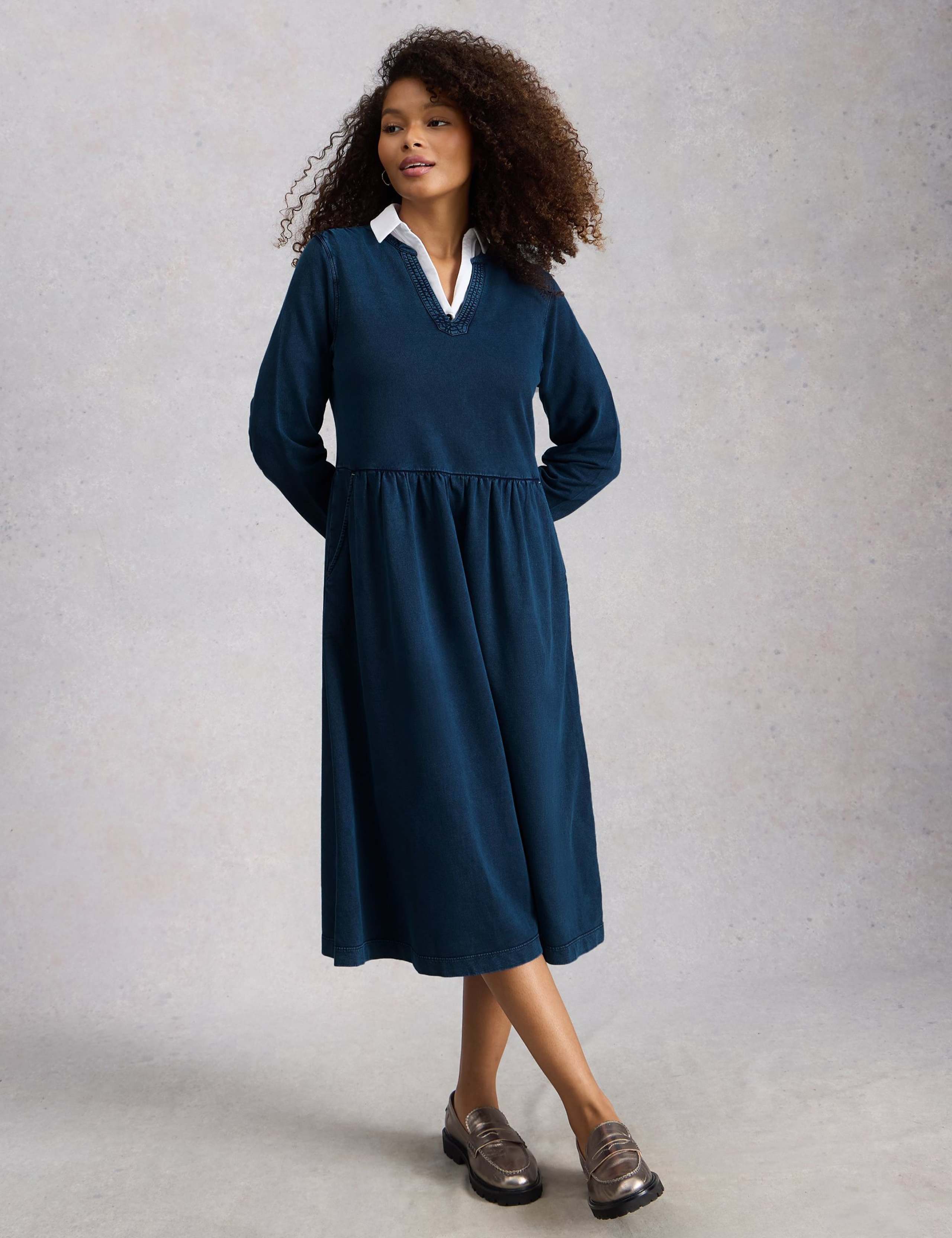 Jersey Notch Neck Midi Tea Dress 1 of 6