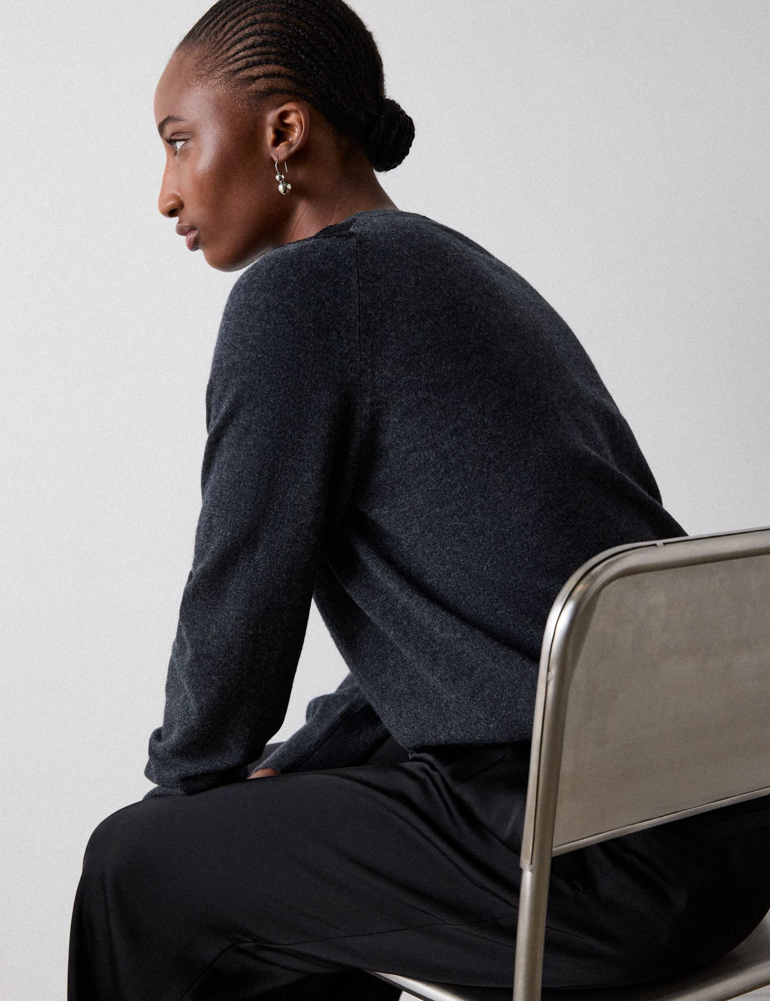 Wool Blend V-Neck Lace Trim Knitted Top 3 of 6