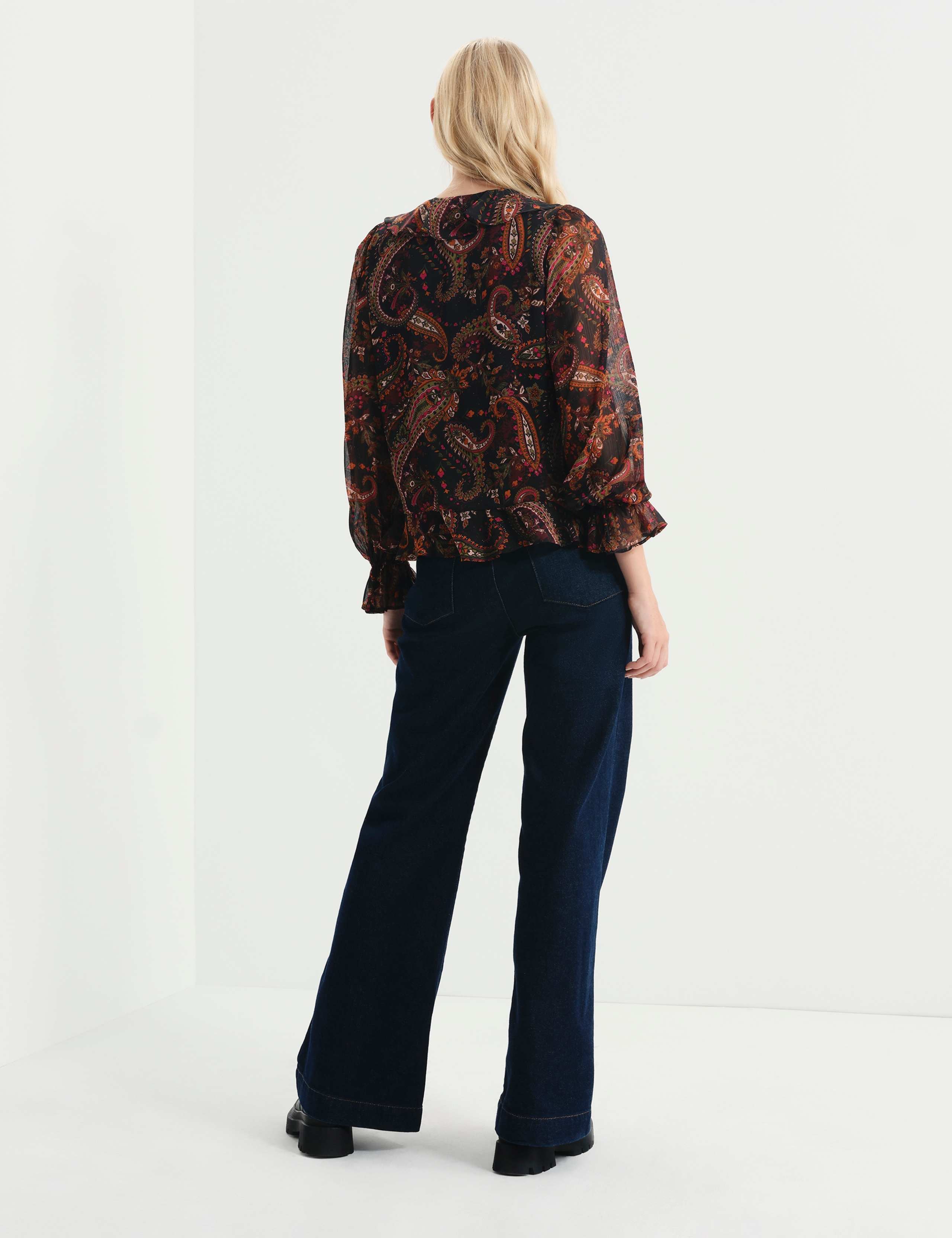 Chiffon Paisley Ruffle Front Tie Blouse 2 of 7