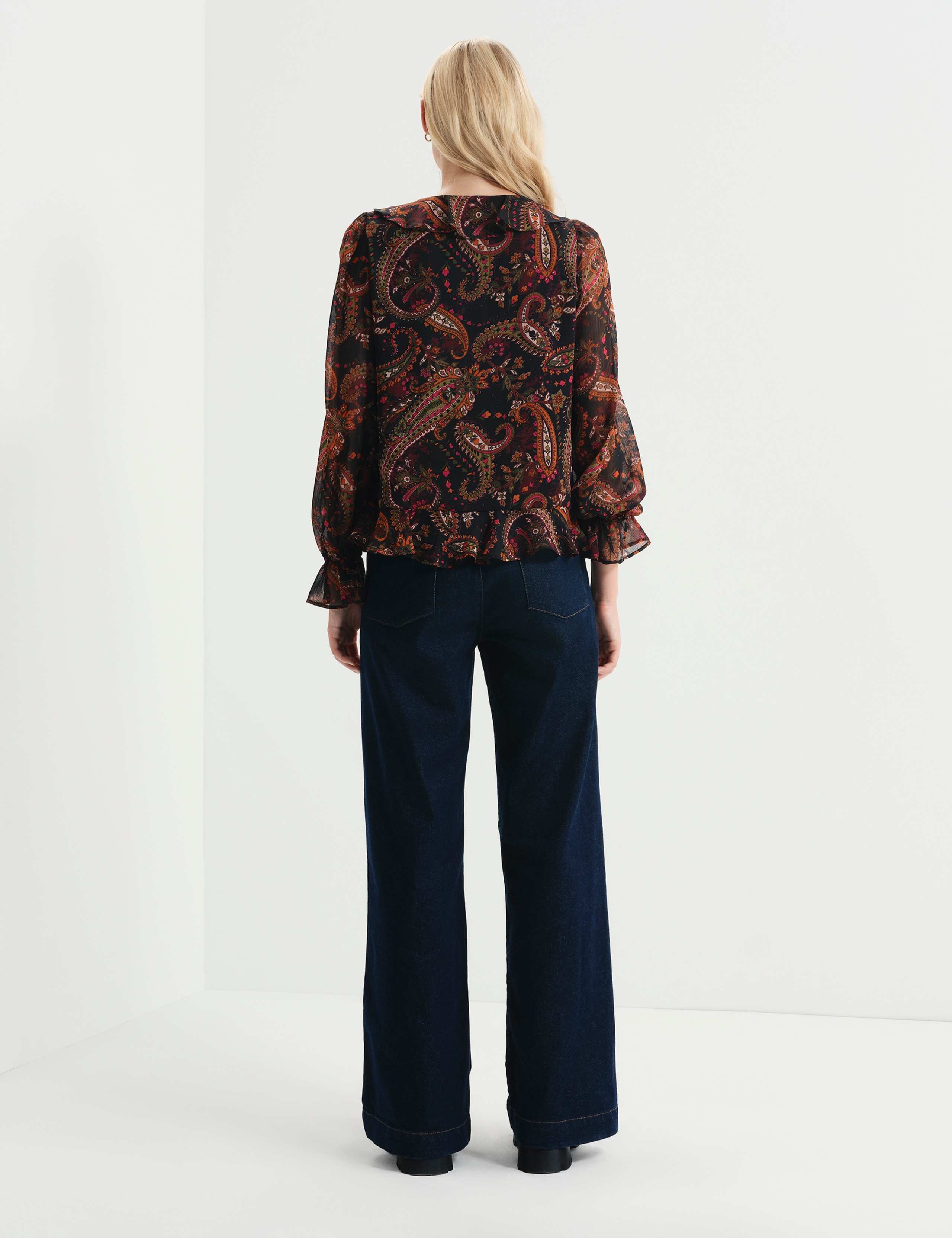 Chiffon Paisley Ruffle Front Tie Blouse 5 of 7