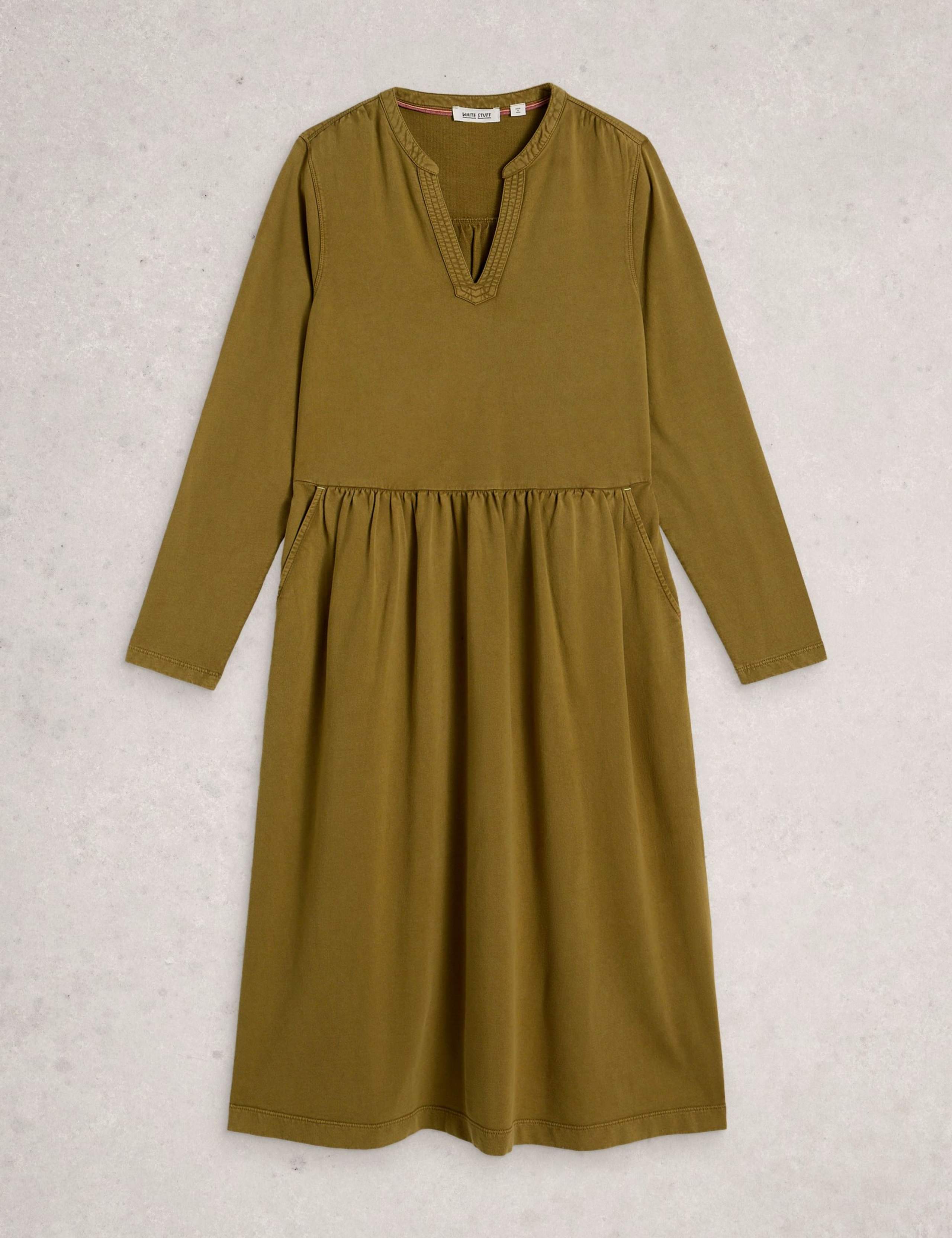 Pure Cotton Notch Neck Midi Waisted Dress 2 of 6