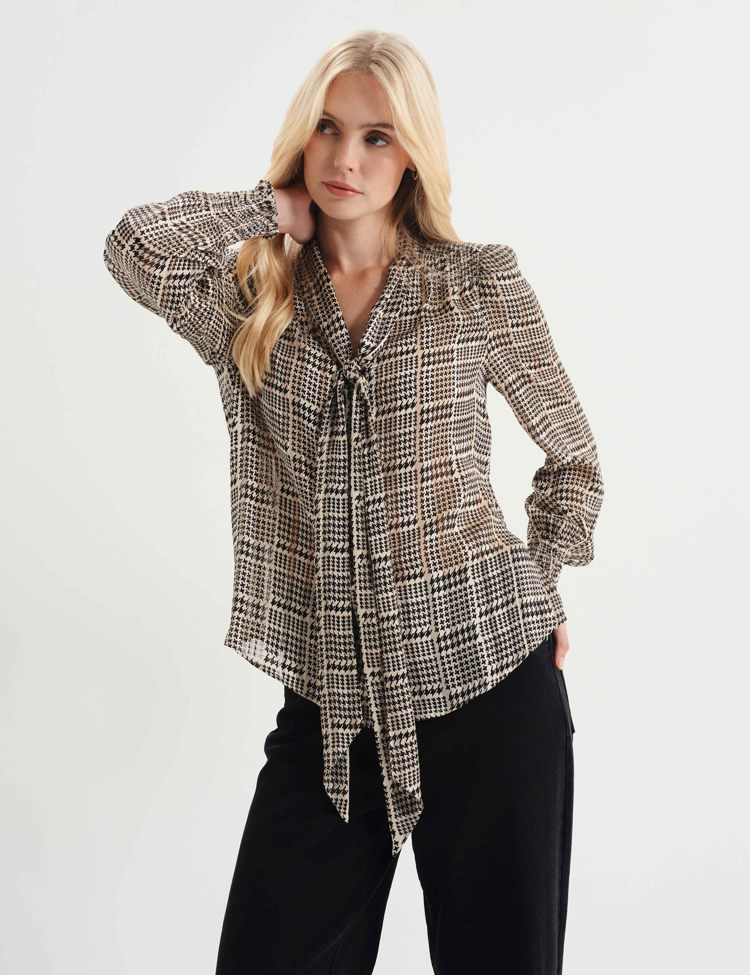 Satin Printed Tie Neck Blouse 4 of 7