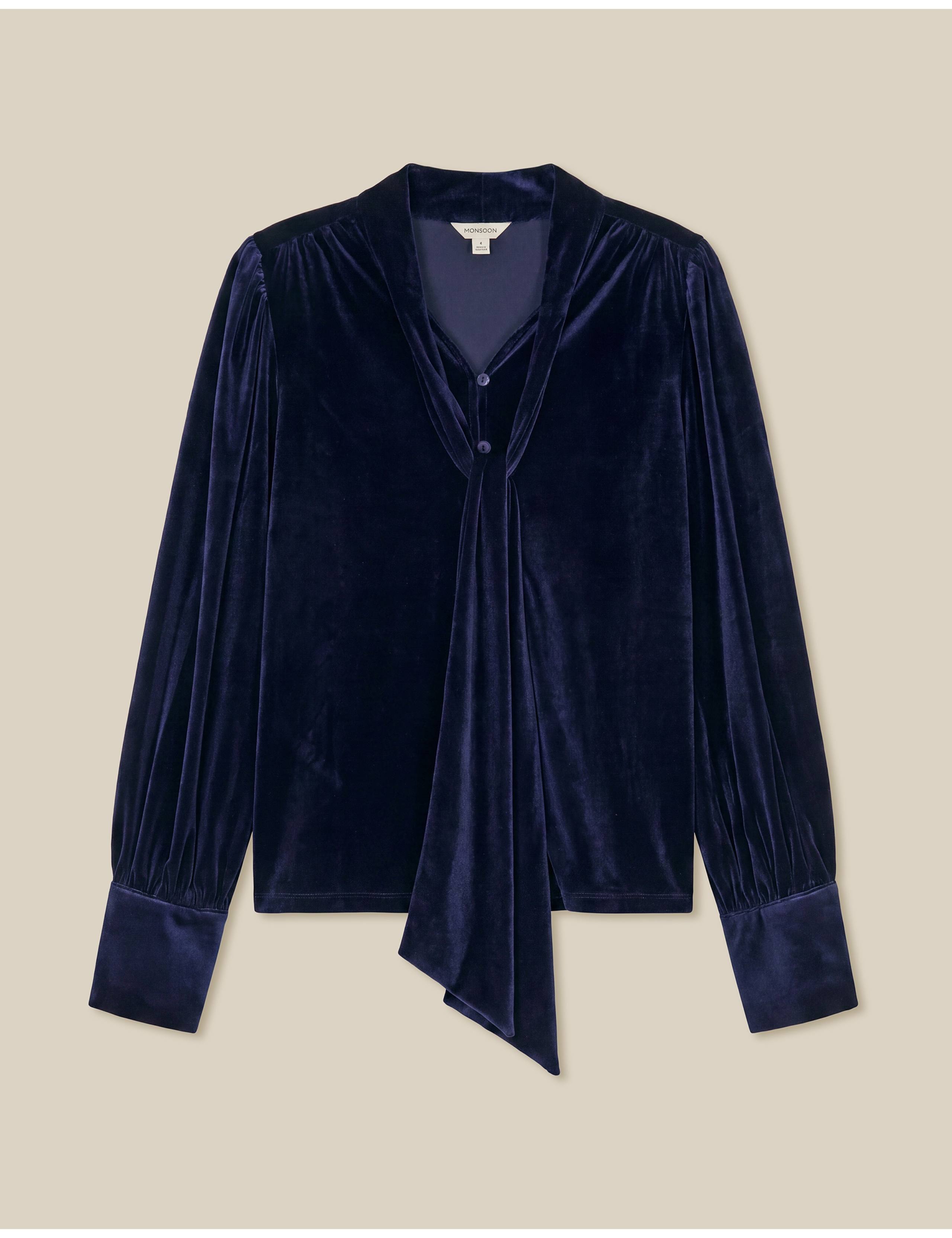 Velvet Tie Detail Collared Shirt 2 of 5