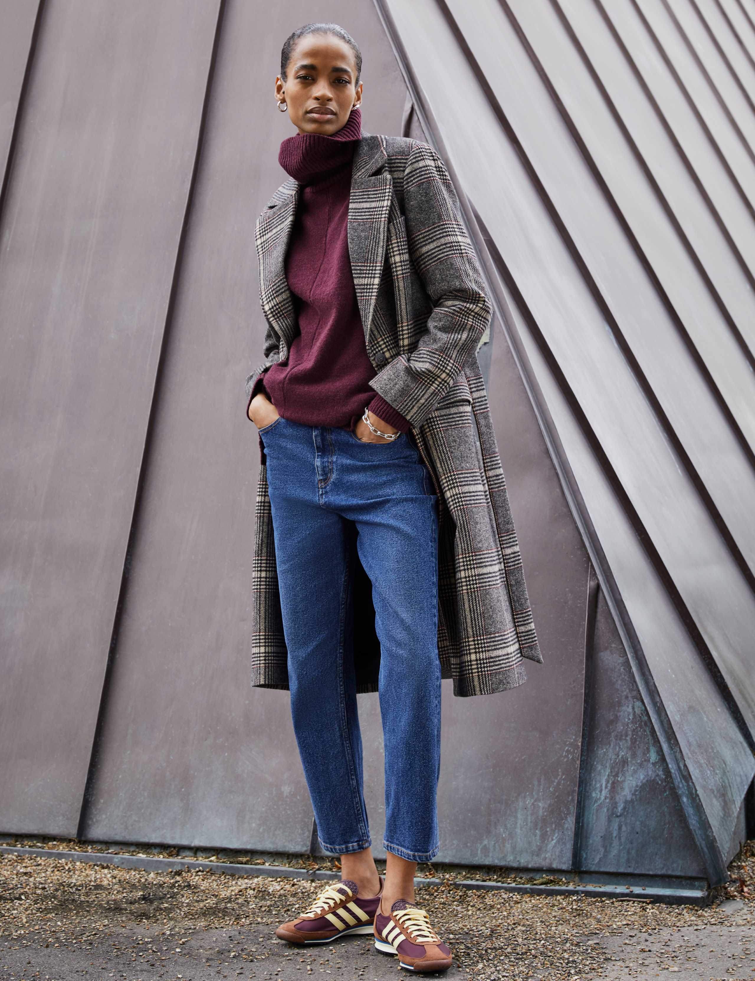 Checked Longline Trench Style Coat with Wool 3 of 6