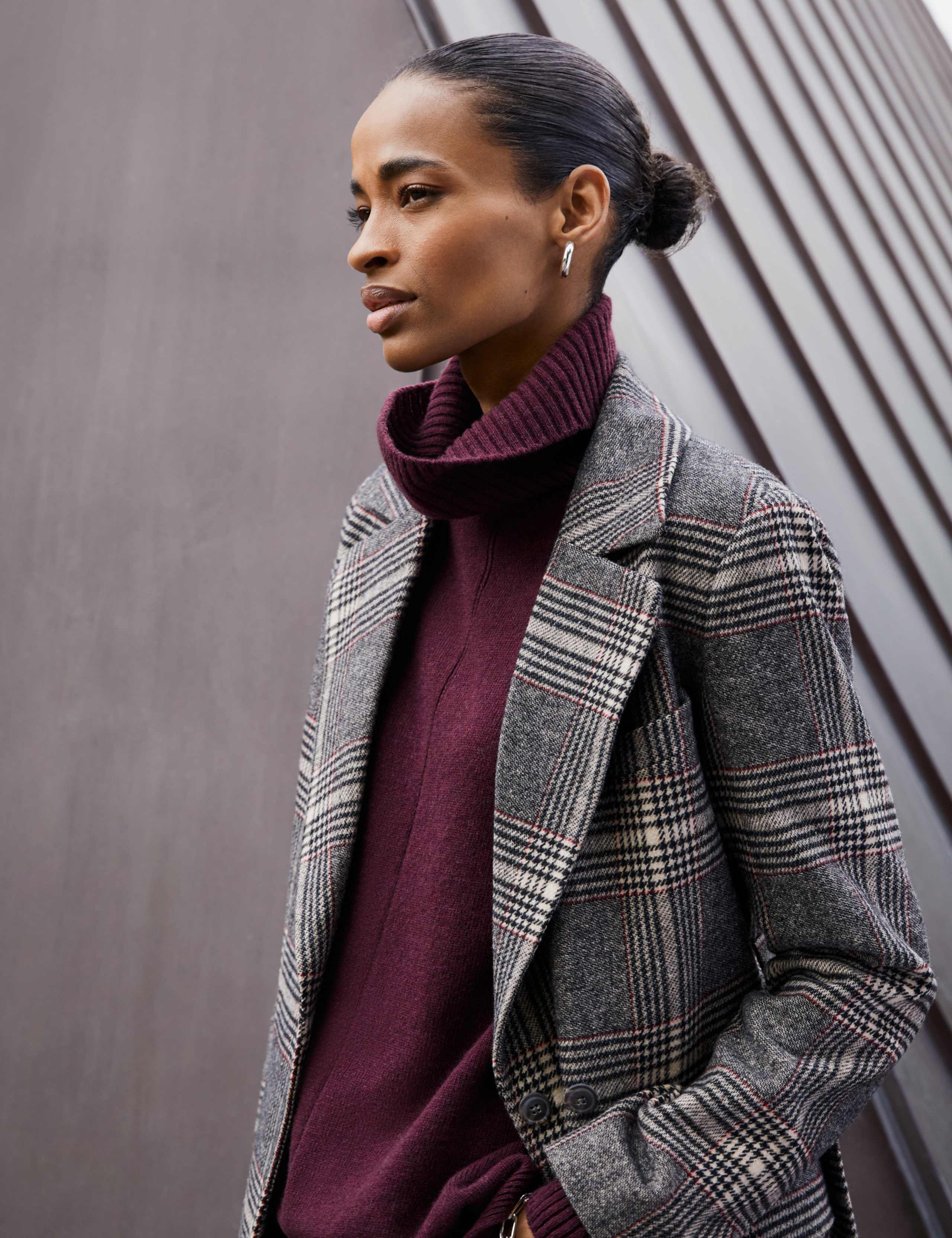 Checked Longline Trench Style Coat with Wool 4 of 6